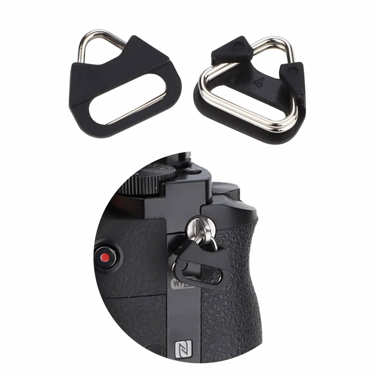 Leftfoto 4 pièces Anneau de sangle d'appareil photo en acier inoxydable triangulaire avec capuchon en plastique pour sangle d'épaule d'appareil photo Noir
