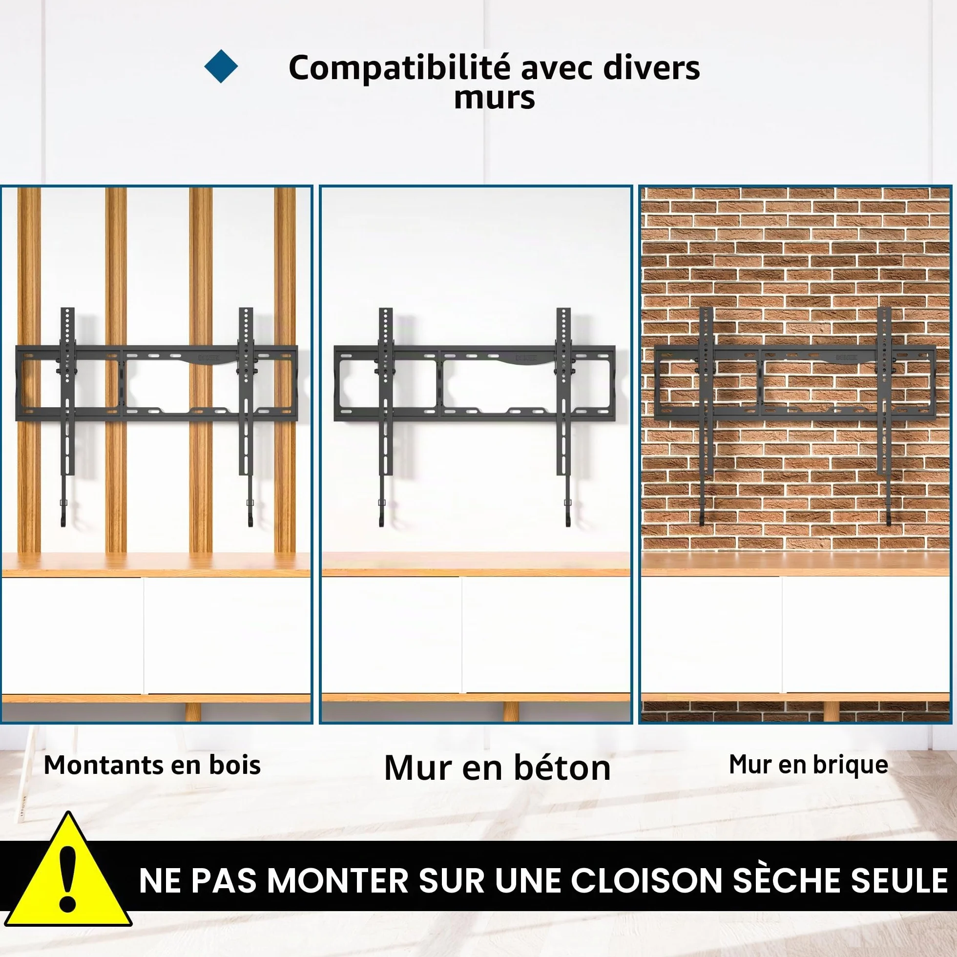 BONTEC Support Mural TV 17-86 Pouces, Fixation Murale Inclinable jusqu'à 75 kg, Compatible VESA 75x75 à 600x400mm, Support TV Mural Orientable avec Niveau à Bulle et Attaches de Câble Inclus
