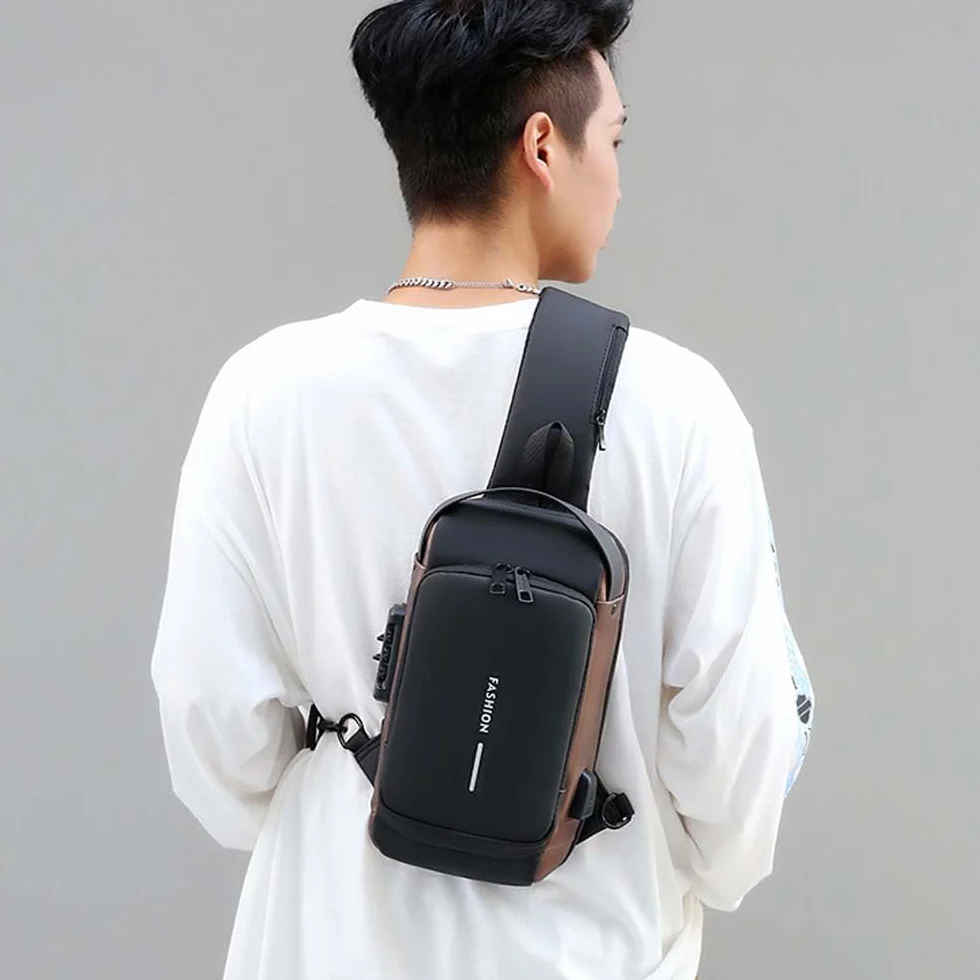 Sac à bandoulière de voyage imperméable pour cyclisme avec serrure à combinaison antivol et port de chargement USB