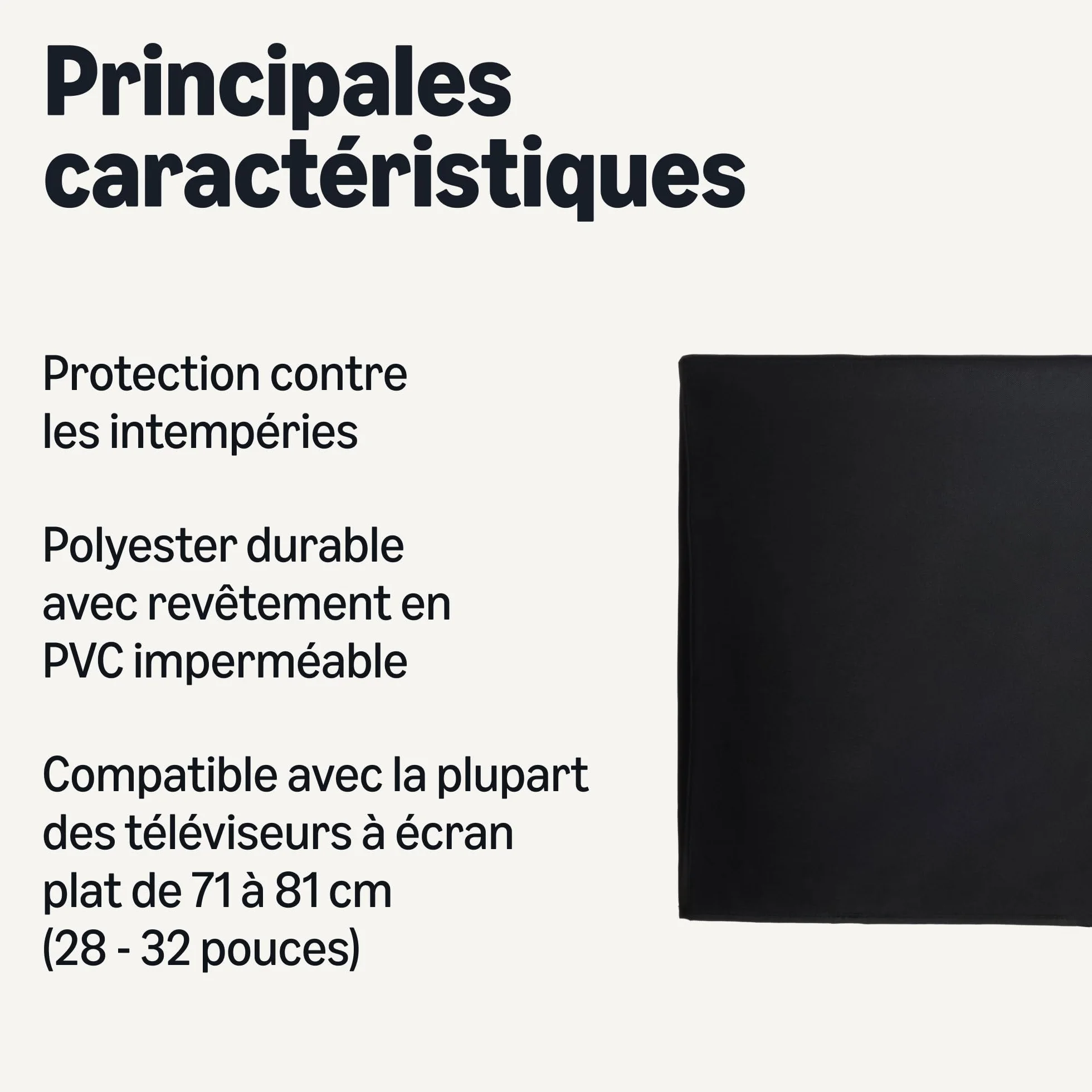 Amazon Basics Housse de Téléviseur d’Extérieur Imperméable 28-32 Pouces Écran Plat 72,6 x 12,7 x 47,8 cm Noir