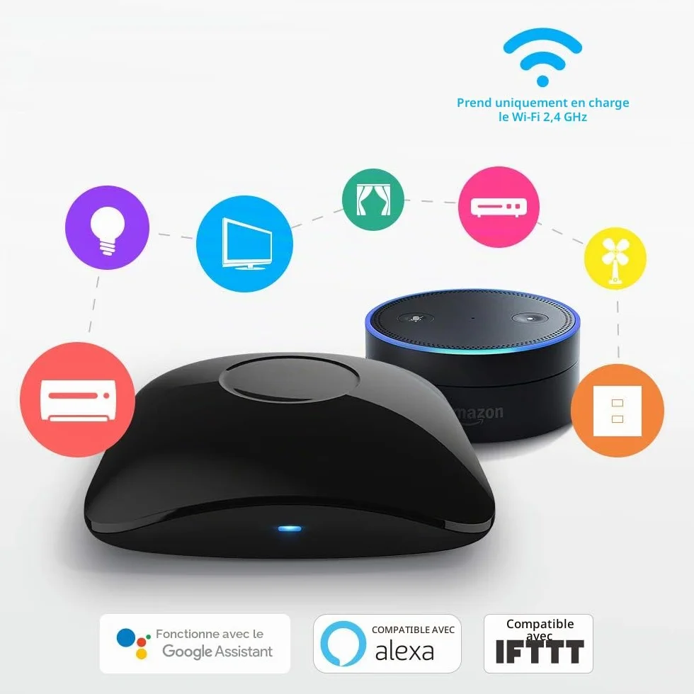 BroadLink RM4 Pro Télécommande Universelle IR/RF (Wi-FI 2.4GHz), Codes d’Apprentissage pour Maison Intelligente, TV, STB, AC, Rideaux, Compatible Alexa