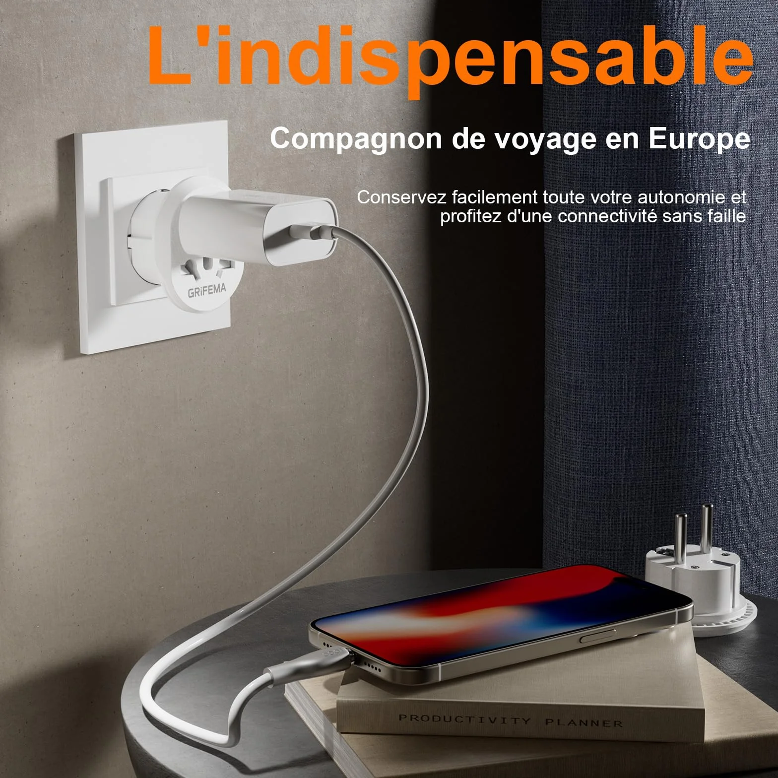 GRIFEMA Adaptateur de Voyage Universel Lot de 2, 4000W Haute Puissance Prises Type C E F France Europe