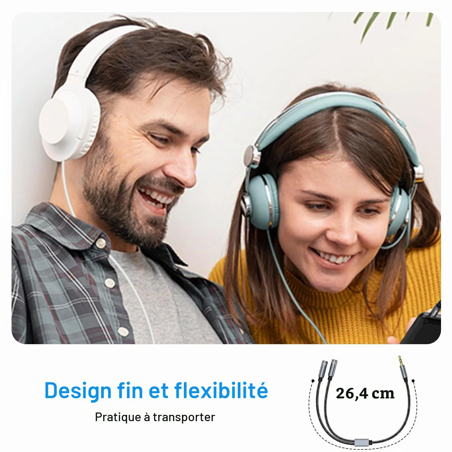 Avigers 3.5mm Splitter Audio Double Headphone Jack Mâle vers 2 Femelle Adaptateur Casque Stéréo Y Splitter