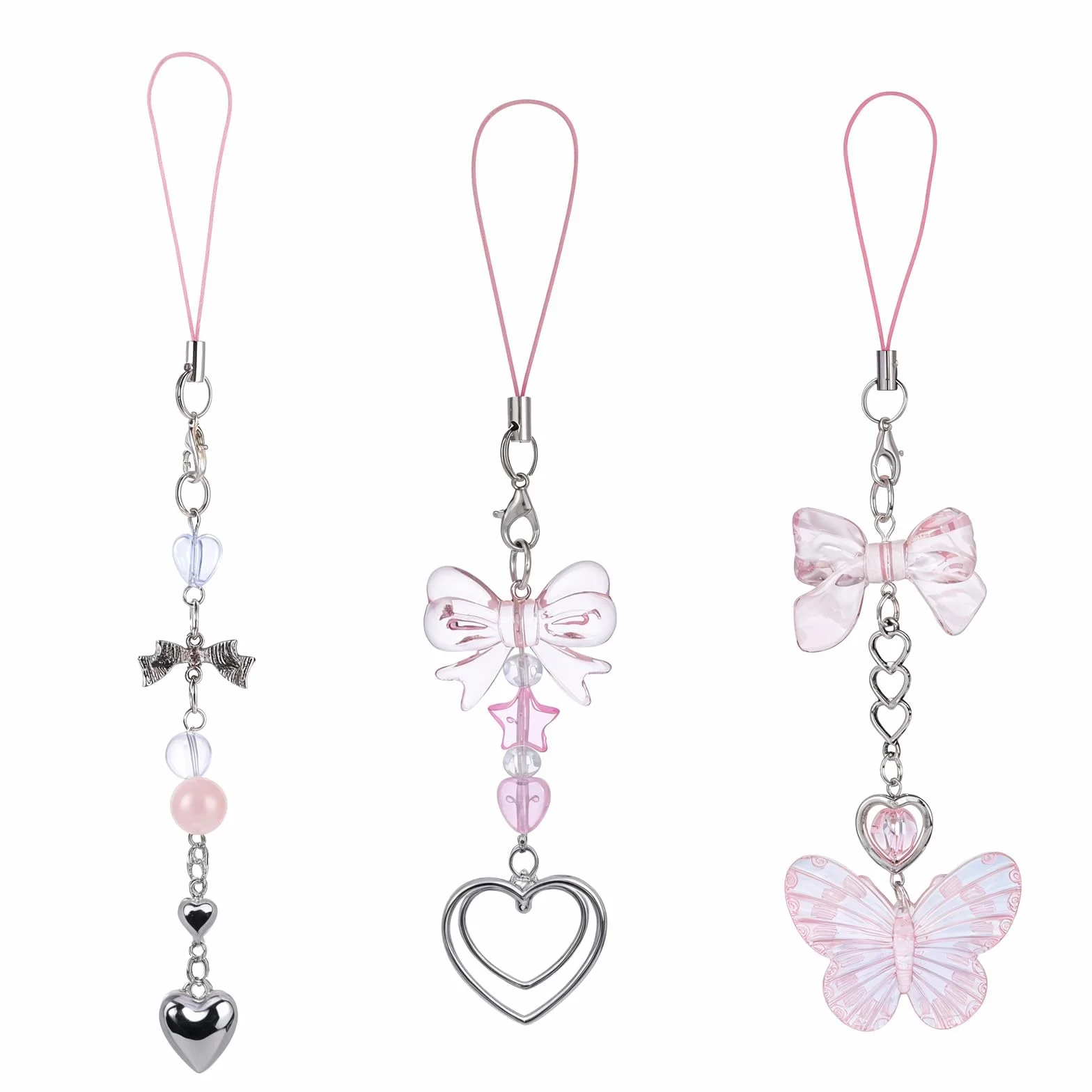 Deco Telephone, 3 Pièces Chaine Pour Telephone Portable Bijoux Breloque Phone Charm Pendentif Nœud Papillon