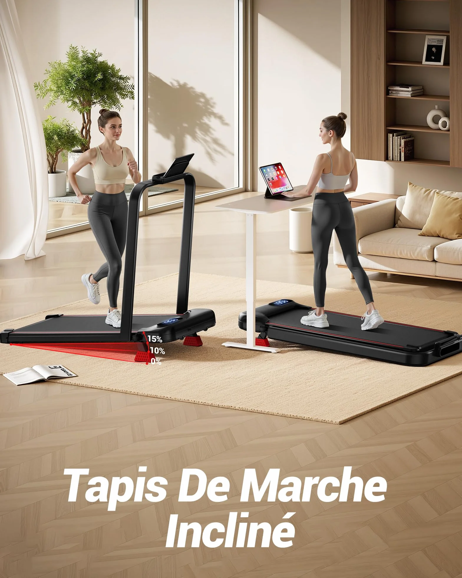 UMAY Tapis de Course Pliable Inclinable 15% 6 en 1 136KG