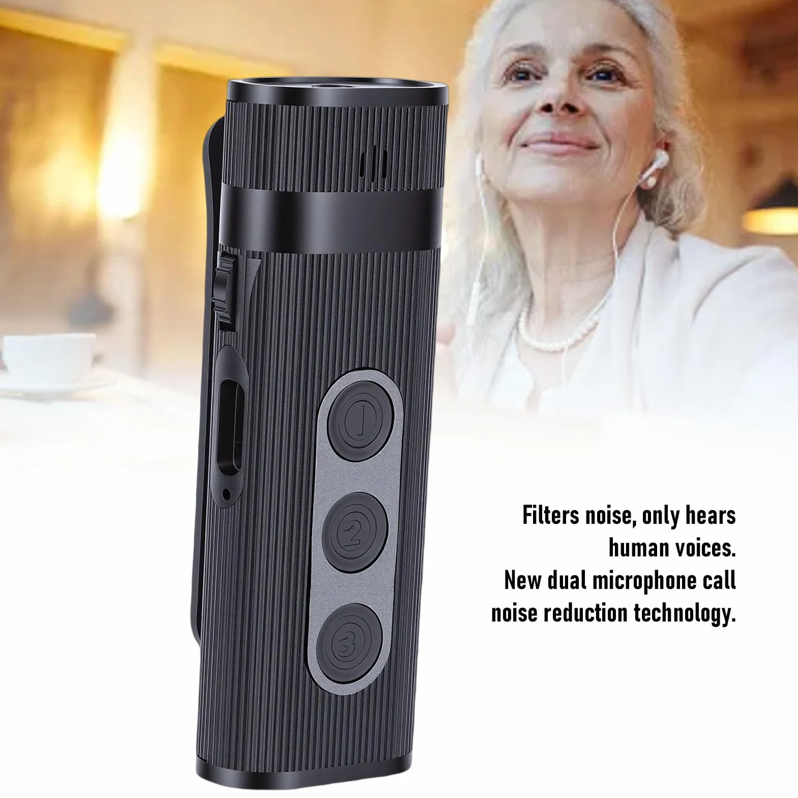Amplificateur de Son pour Personnes âgées, Amplificateur Personnel Rechargeable avec clarté et Suppression du Bruit de 30 Pieds, Dispositif Discret D'amélioration de la Voix (Black)