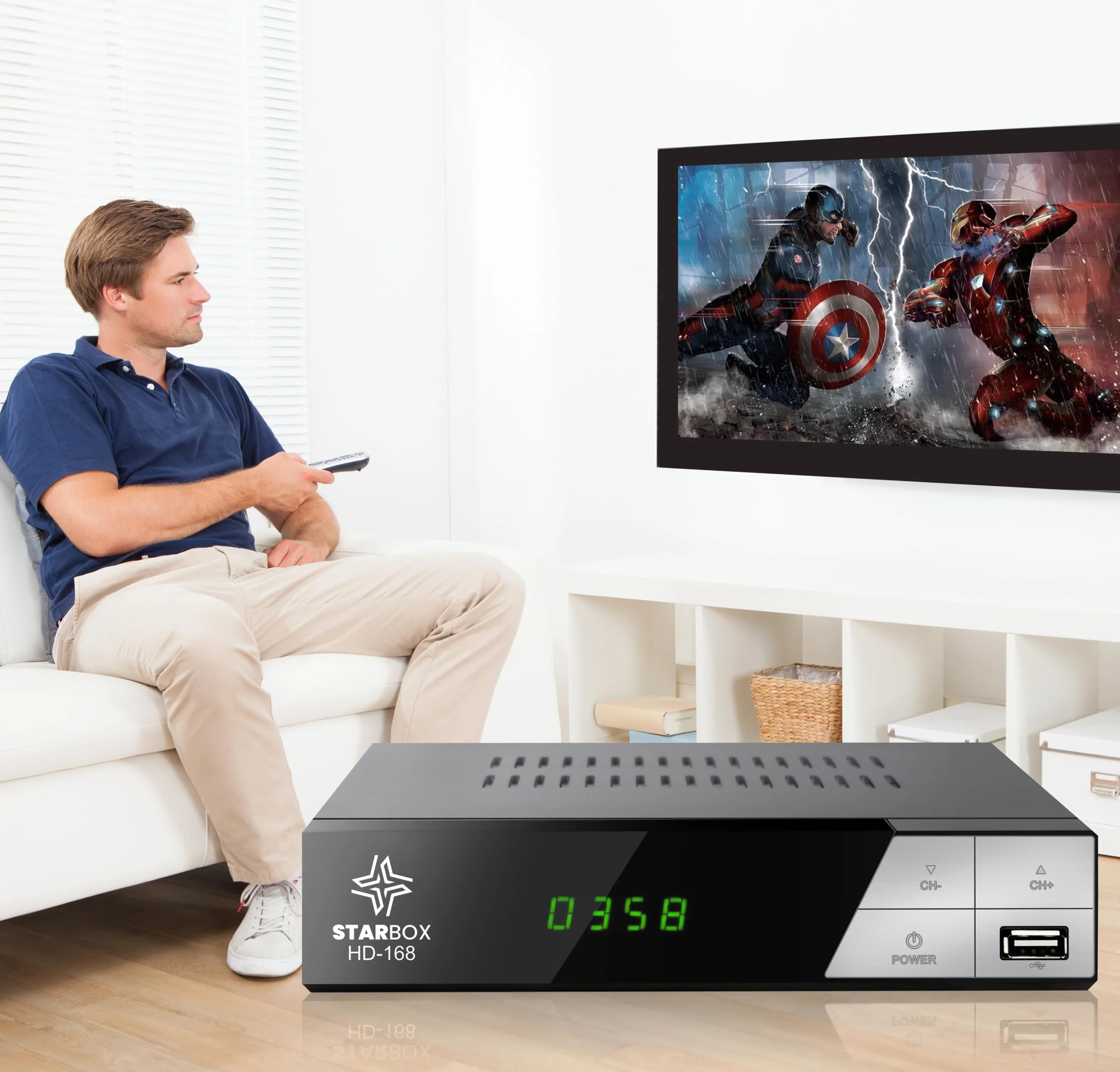 Décodeur TNT HD Star Box DVB-T2 DVB-C H.265 Full HD 1080p USB HDMI péritel télécommande 2 en 1