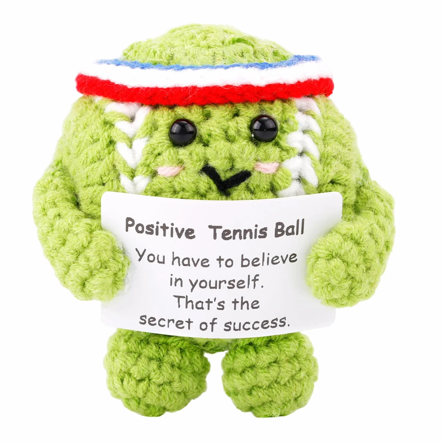 TOYMIS Balle de Tennis au Crochet Poupée Tricotée Positive Jouet avec Carte pour Amateurs de Sport