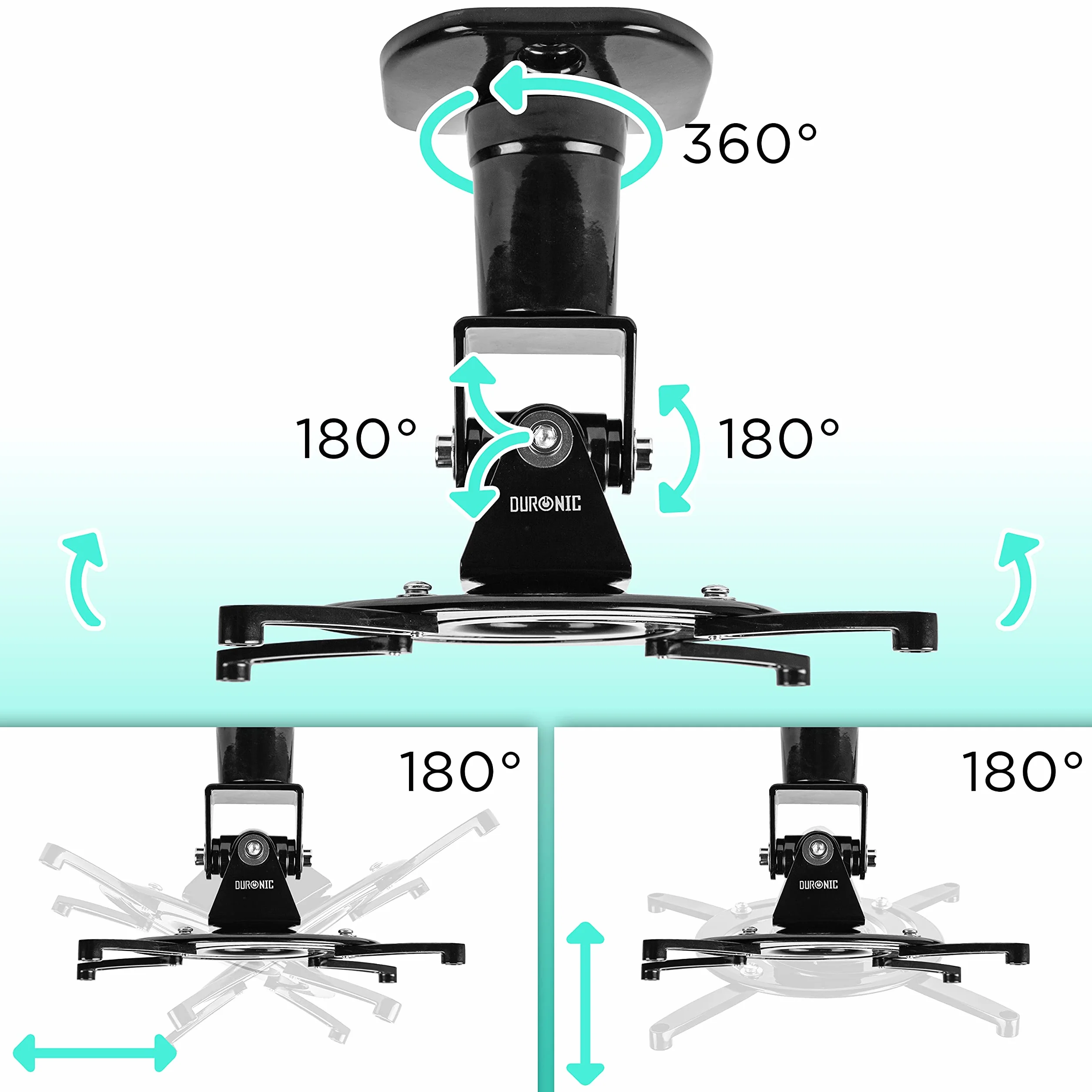 Duronic PB01XB Support Vidéoprojecteur Plafond Rotatif 360° Inclinable 180° Pivotant 180° 10 kg