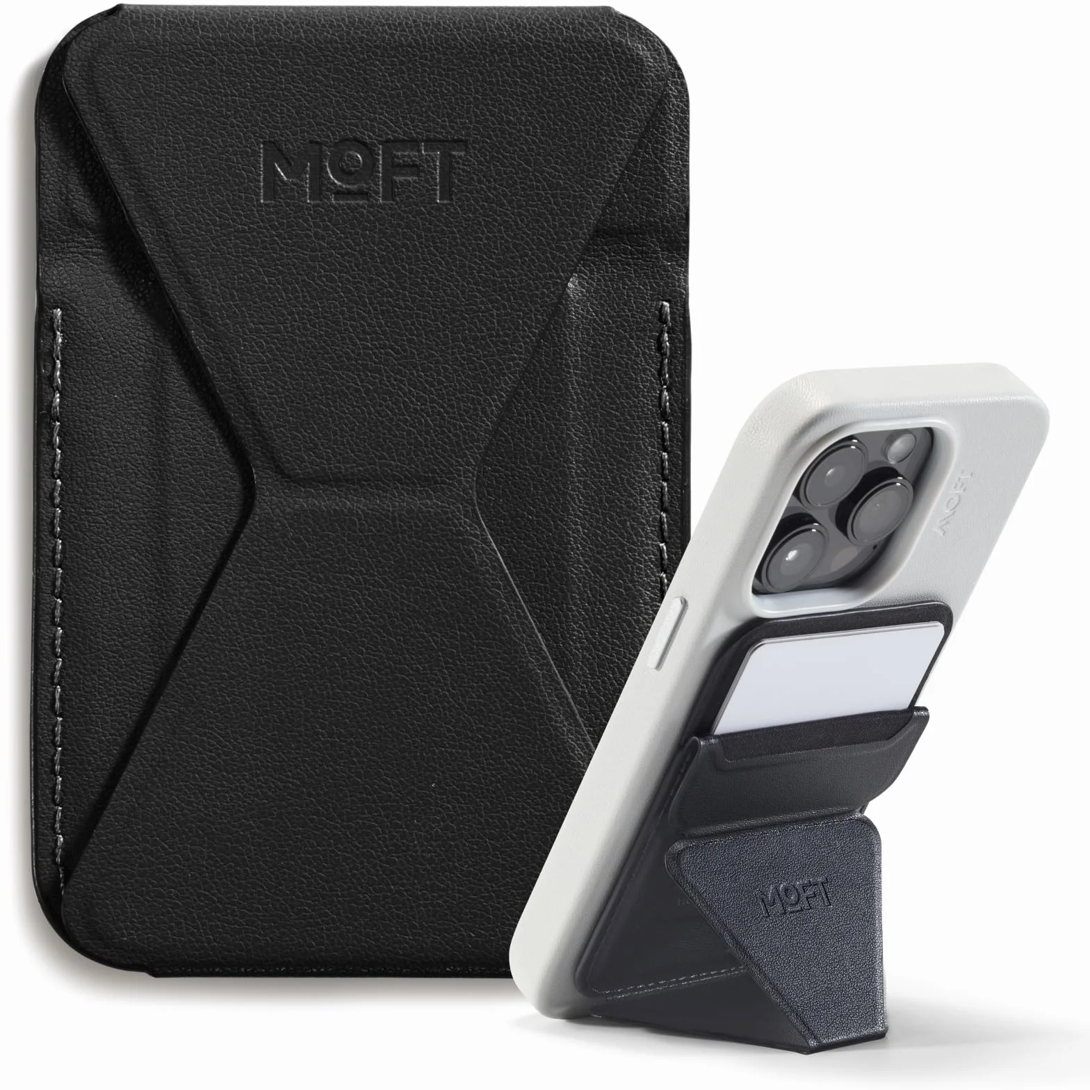 MOFT Porte-Carte Magsafe Cuir Végan iPhone 17/16/15/14/13/12 Support Téléphone 3 Modes Noir