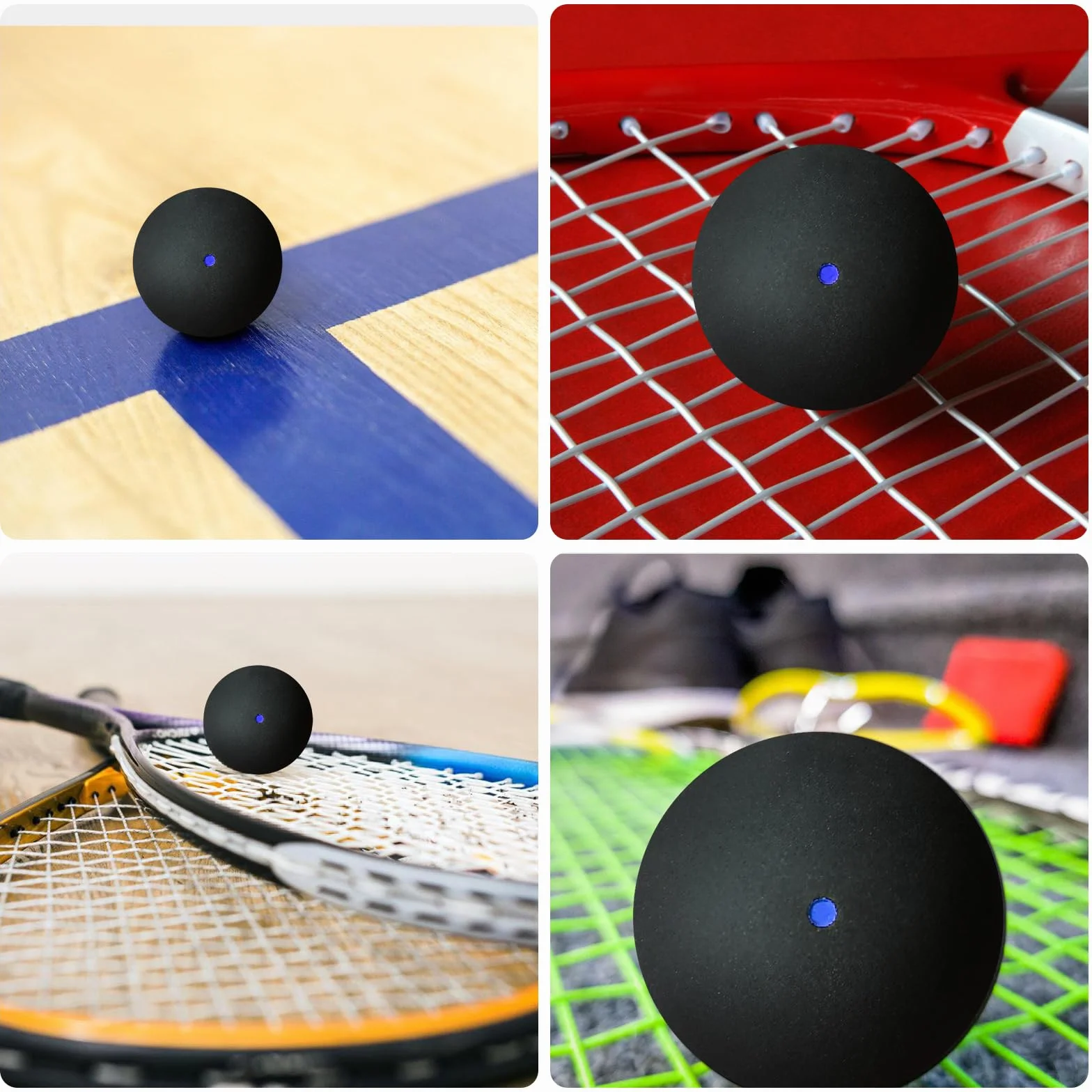 PORFOYO Lot de 4 balles de squash en caoutchouc pour entraînement et compétition