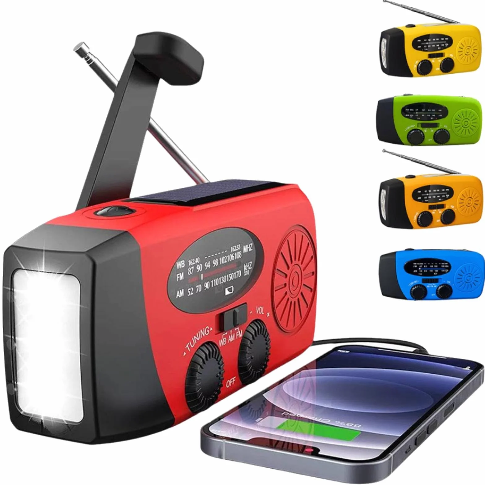 Radio d'urgence portable AM/FM avec manivelle solaire, chargeur USB, alarme SOS et lampe LED rouge