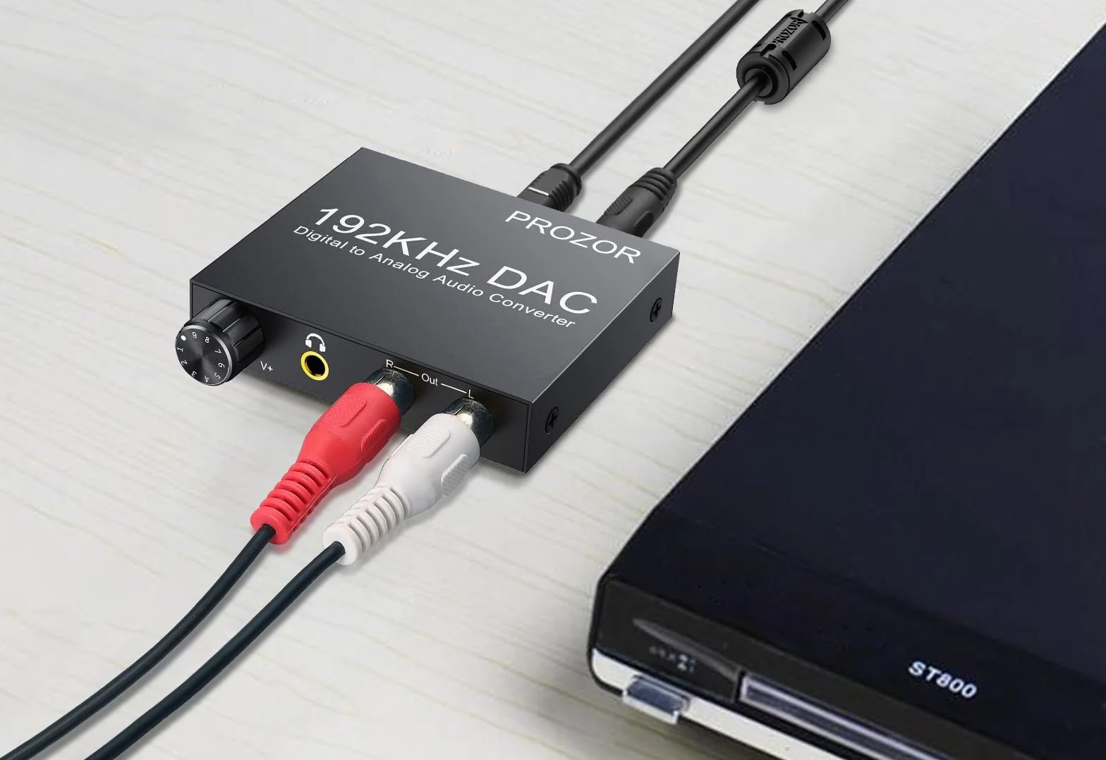 PROZOR DAC Convertisseur Numérique SPDIF Toslink vers Analogique Audio Stéréo RCA 3,5mm Adaptateur Volume Réglable