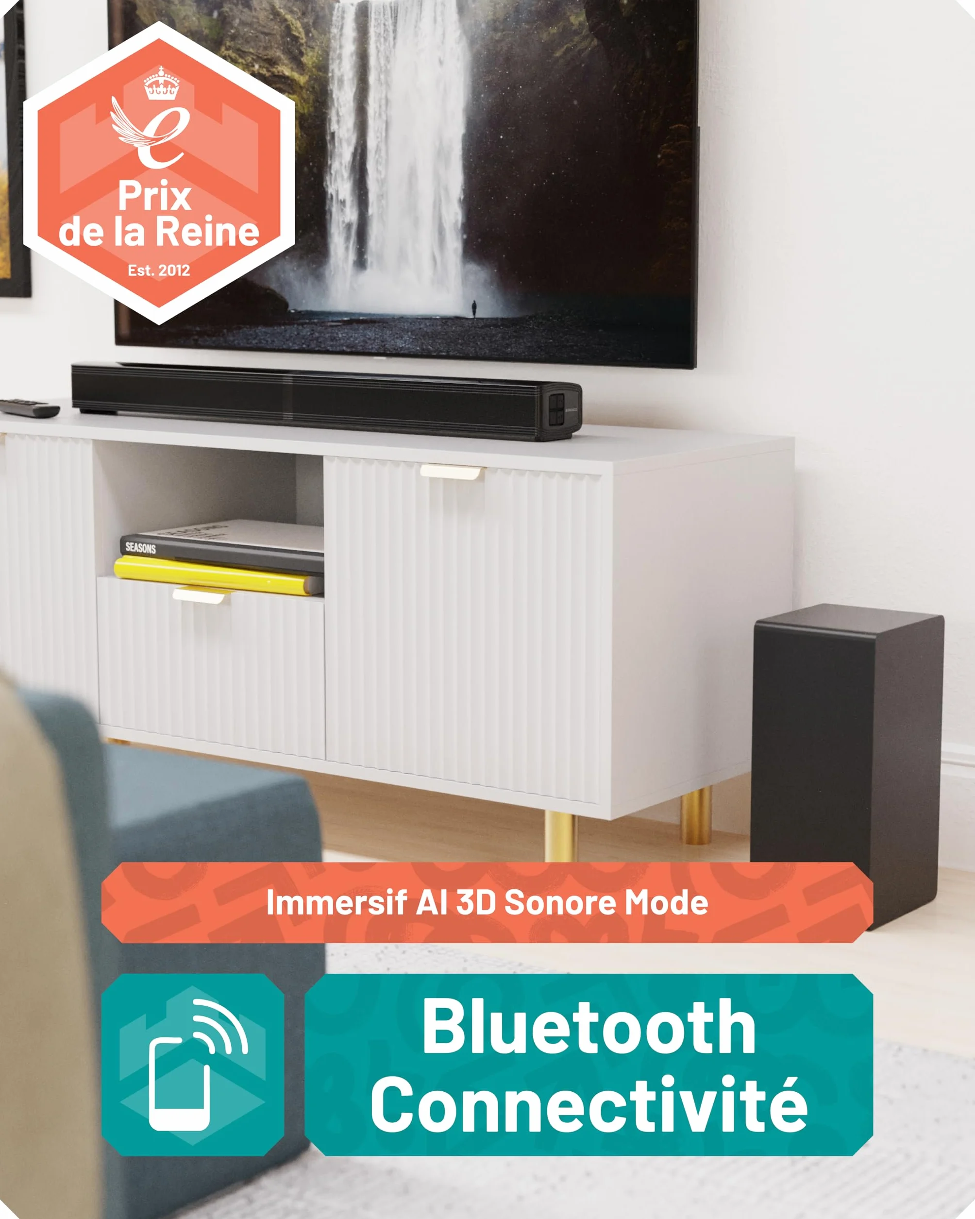 Oakcastle SB80 Xtra Barre de Son TV Bluetooth 5.3 200W 2.1 Caisson de Basses HDMI Arc