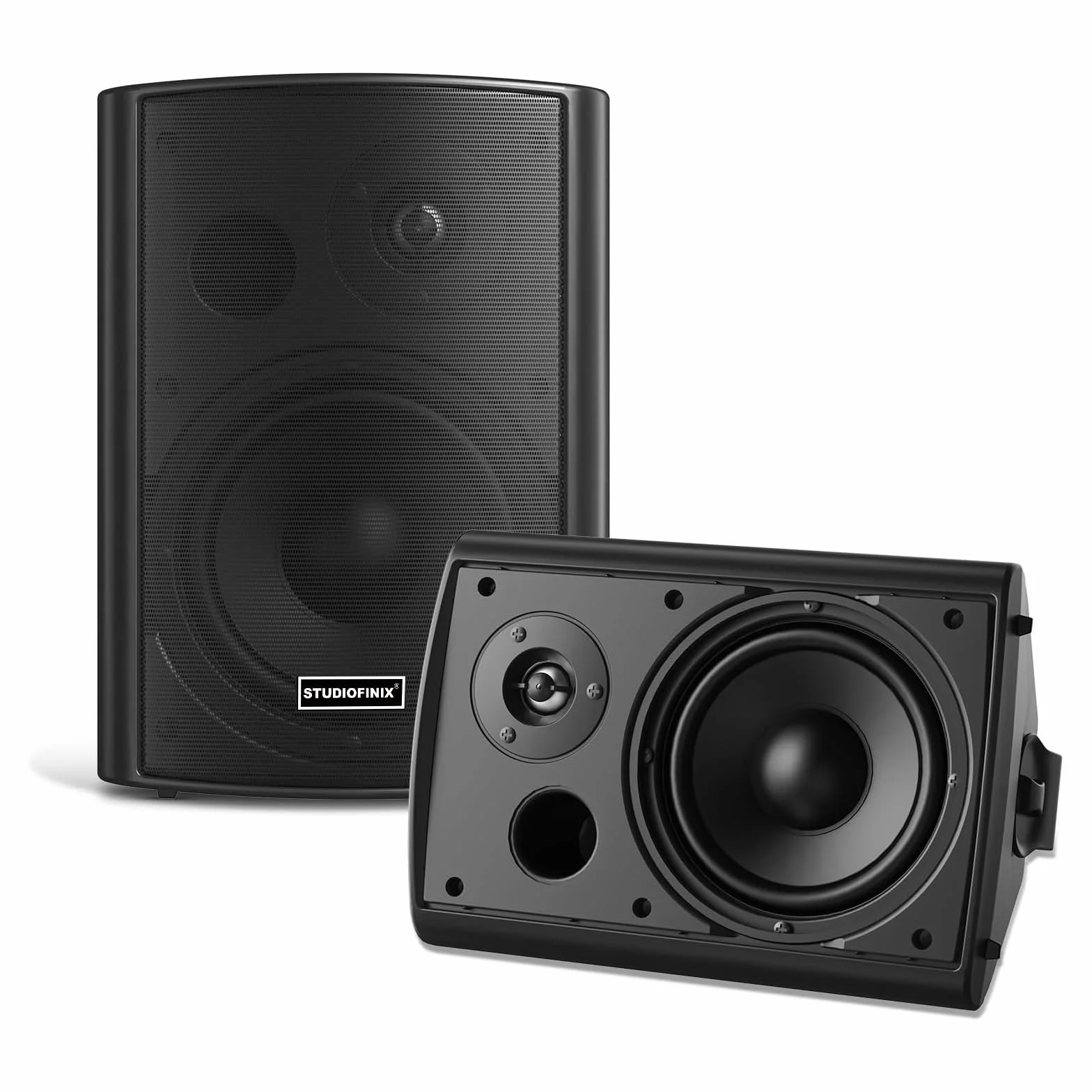 Enceintes murales STUDIOFINIX 4 Pouces 200W étanches Bluetooth 5.1, Multi-Sync + télécommande IR. Intérieur/extérieur, terrasse, Garage, Jardin (401BLE, Noir, Paire)