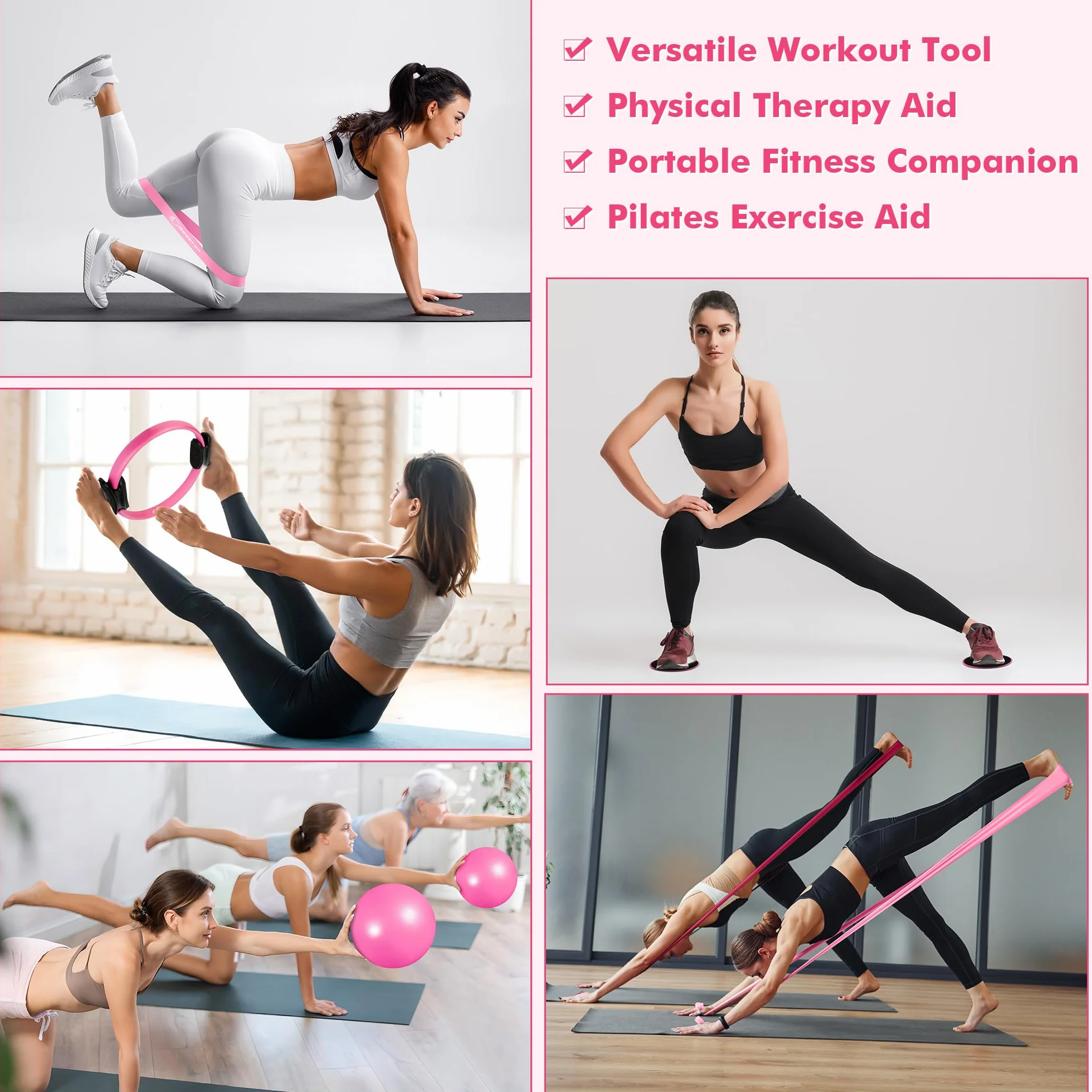 Goocrun Ensemble d'anneaux de Pilates avec bandes de résistance, ballon et disque de glissement