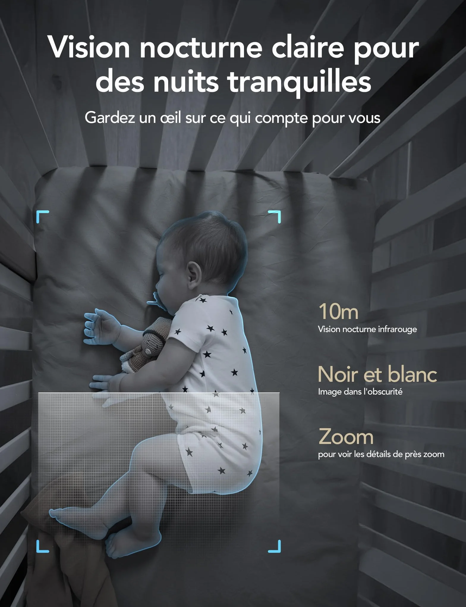 GNCC Caméra de sécurité intérieure 1080p Wi-Fi 2,4 GHz détection Mouvement IA Audio bidirectionnel Vision Nocturne Stockage Cloud