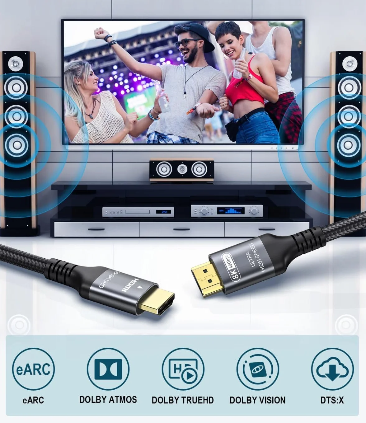 Certifié Câble HDMI 2.1 10K 8K 1M, 48Gbps Câble HDMI Ultra Haut Débit Ethernet CEC 4K 240Hz 200Hz 165Hz 144Hz 120Hz 10K 8K 60Hz ARC eARC Netflix HDCP2.3 HDR10+ PC Laptop RTX5090 TV Écran Projecteur