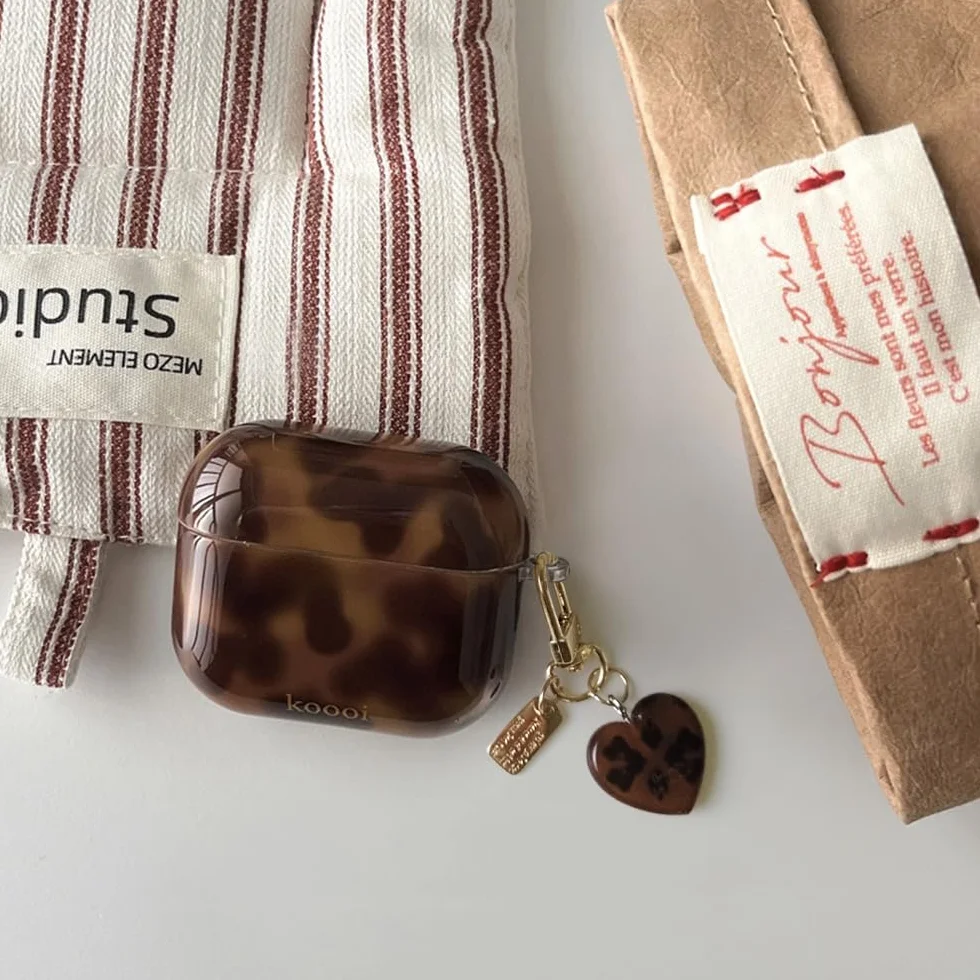 Etui Coque AirPods Pro 3 Génération Antichoc Brun Imprimé Léopard Amber Tortue Pattern Porte-Clés