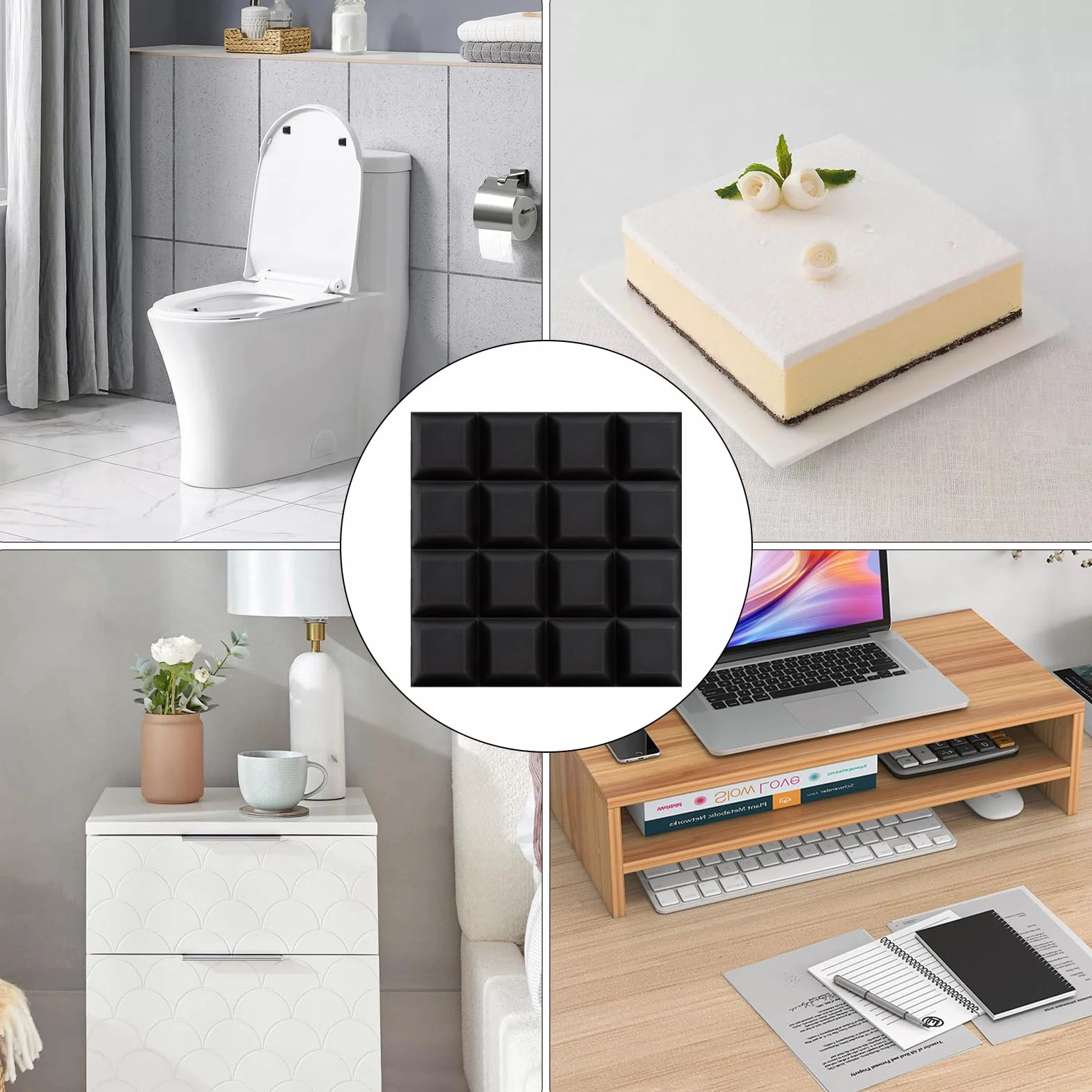 16PCS Patin Caoutchouc Silicone Noir Autocollant, Pieds Tampon en Caoutchouc Antidérapant et Silencieux, Coussinets Pare-Chocs Auto-Adhésifs pour Meubles Électronique Maison Bureau Atelier