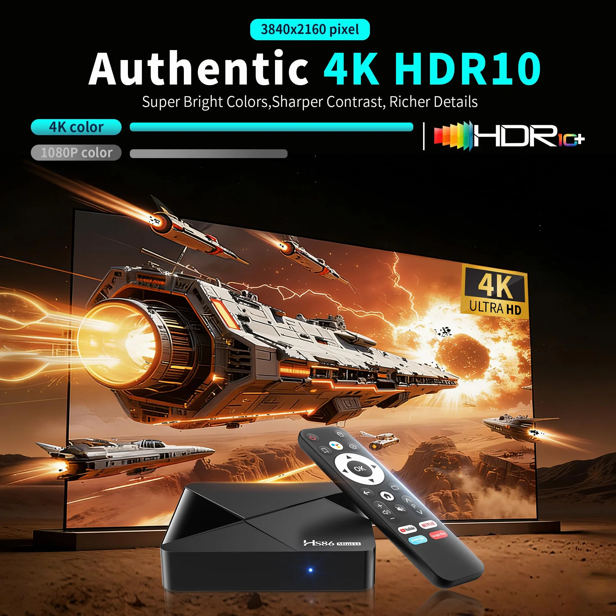 Boitier Android 14.0 TV Box, TV Box Android with RK3518 Quad-Core 32bit Cortex-A53 Chip Mali 450 MP2 GPU Support 2G RAM 16G ROM Ethernet 10/100M 2.4G /5G Dual-Band WiFi HD 4K BT V5.4 Smart TV Box