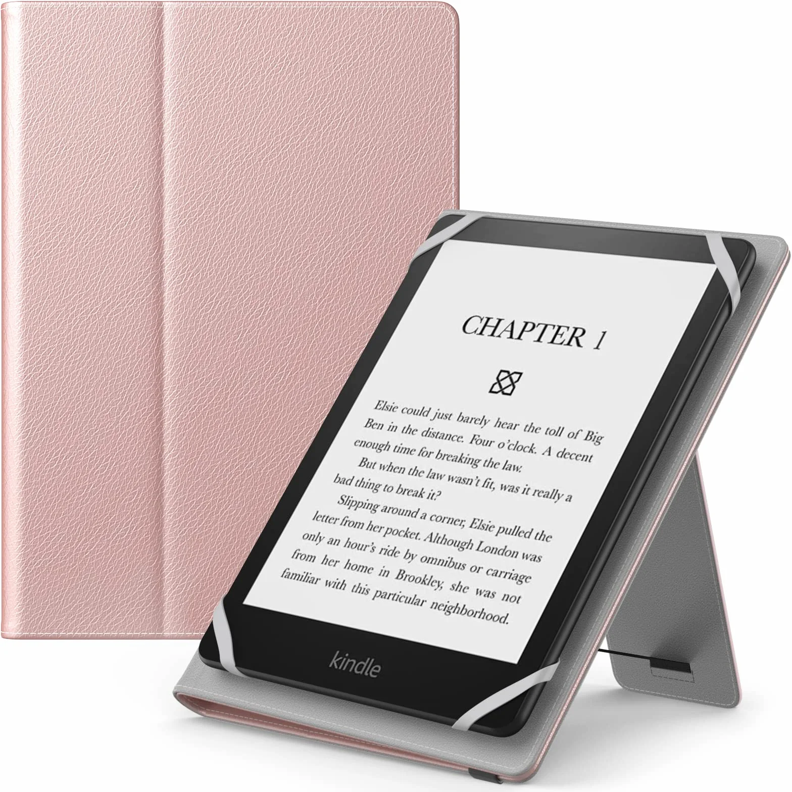 MoKo Étui Universel pour 6" 6.8" 7" Kindle eReaders Fire Tablette - Kindle/Kobo/Voyaga/Lenovo/Sony E-Book E-Reader Tablette, Coque en PU avec Support Réglable et Dragonne, Rosé