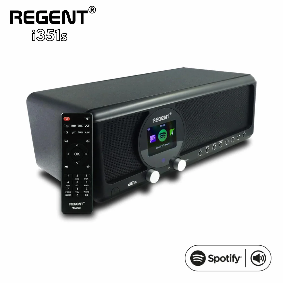 Ferguson – Radio Internet Dab+ Wi-FI – Regent i351s Spotify Connect/AUX/USB/Bluetooth – Poste Radio: Enceinte, Hi-FI, FM - Alarme Double, télécommande - Bluetooth Unique in/Out (Noir)
