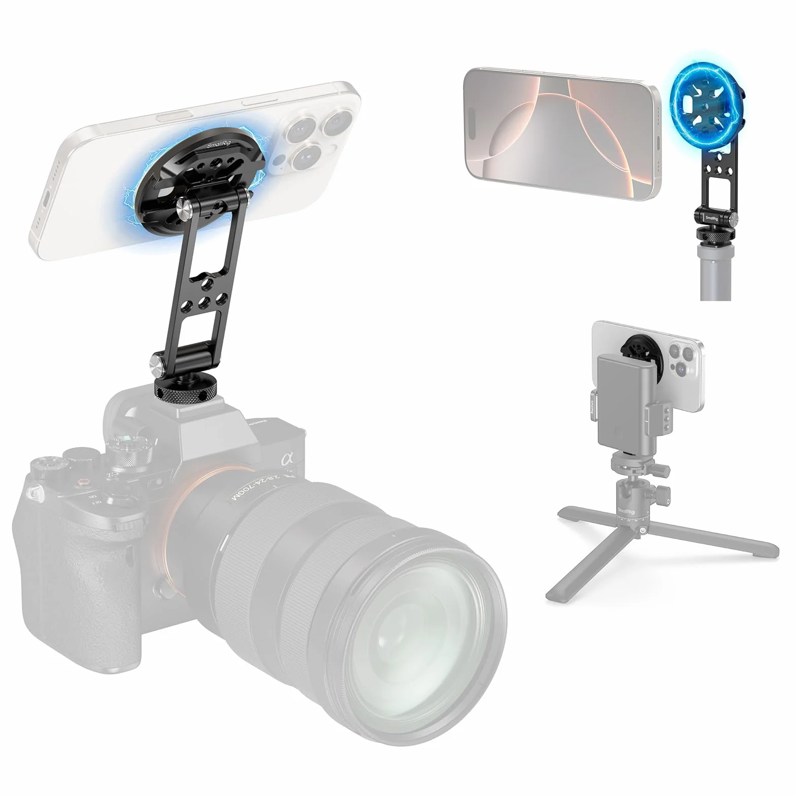 SMALLRIG Support magnétique de téléphone Portable en métal avec Griffe de Flash pour Adaptateur de trépied Magsafe - Adaptateur de trépied réglable et Rotatif pour iPhone, caméra de Surveillance
