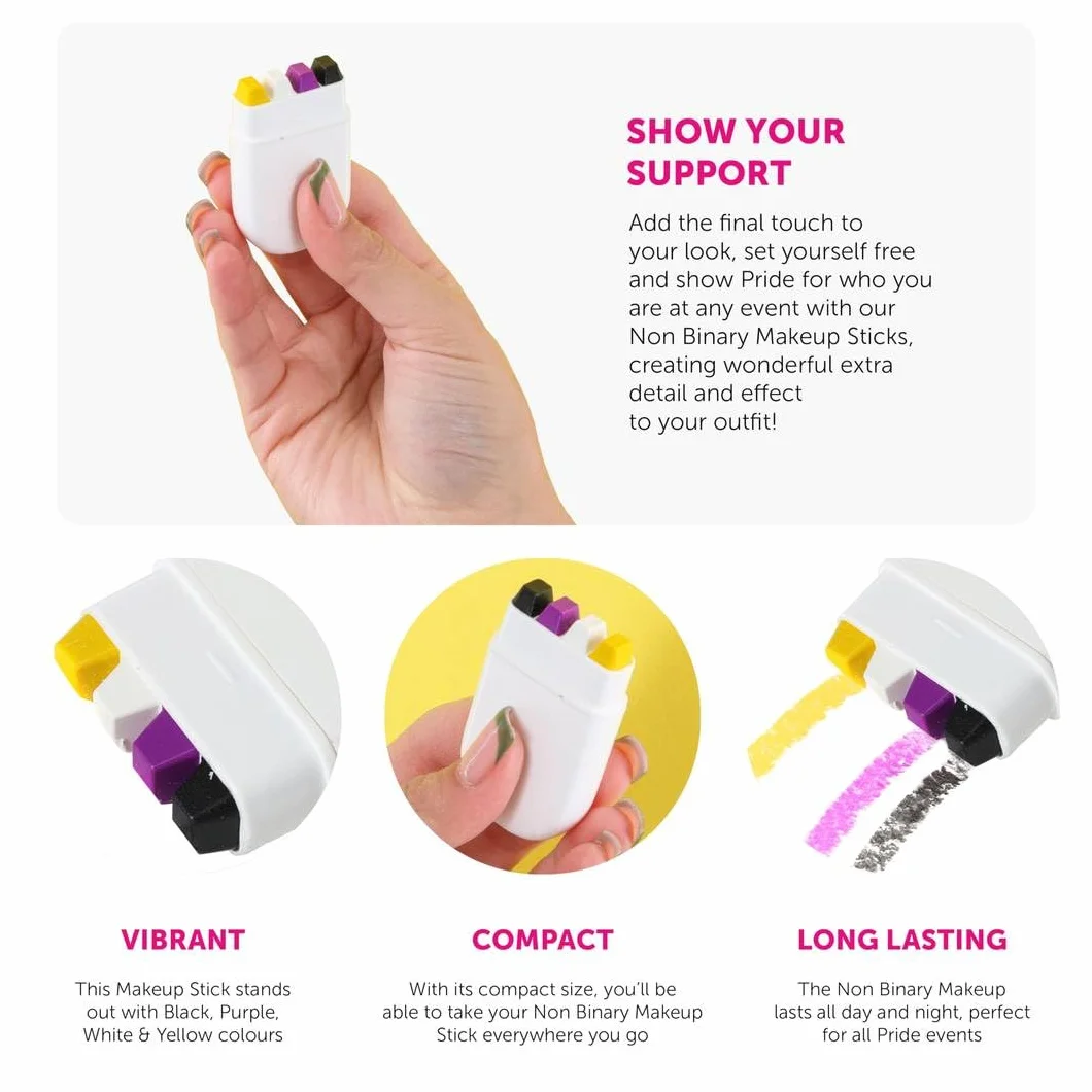 LOVETRENDS Bâton de maquillage pour visage drapeau panexuel - Rose, jaune et cyan - Maquillage LGBTQ+ Pride