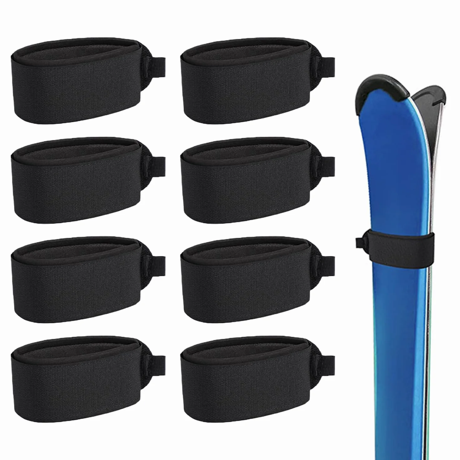 Sangles de Ski 8 Pièces, Fixation Snowboard, Nylon, Élastiques, Réglables