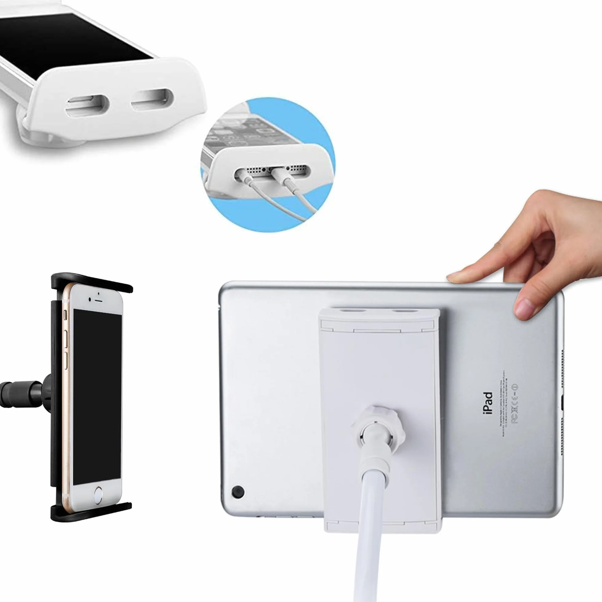 Support de Téléphone, Universelle Lit Support Telephone Bureau Rotation 360° Support,80 cm de Longueur Totale, Gooseneck Support Réglable, Bras Extensible (Blanc)