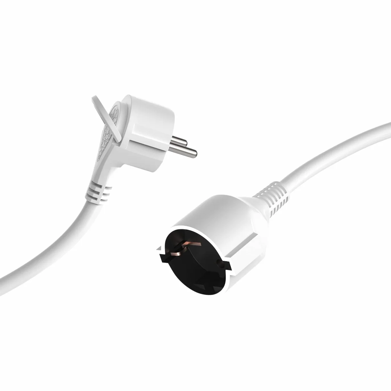 MutecPower 2m Rallonge Schuko avec fiche Plate coudée à 90° avec Contact de Protection jusqu'à 250V 16A rallonge de câble IP20 avec Contacts de Terre - Prolongateur de 2 mètres Blanc