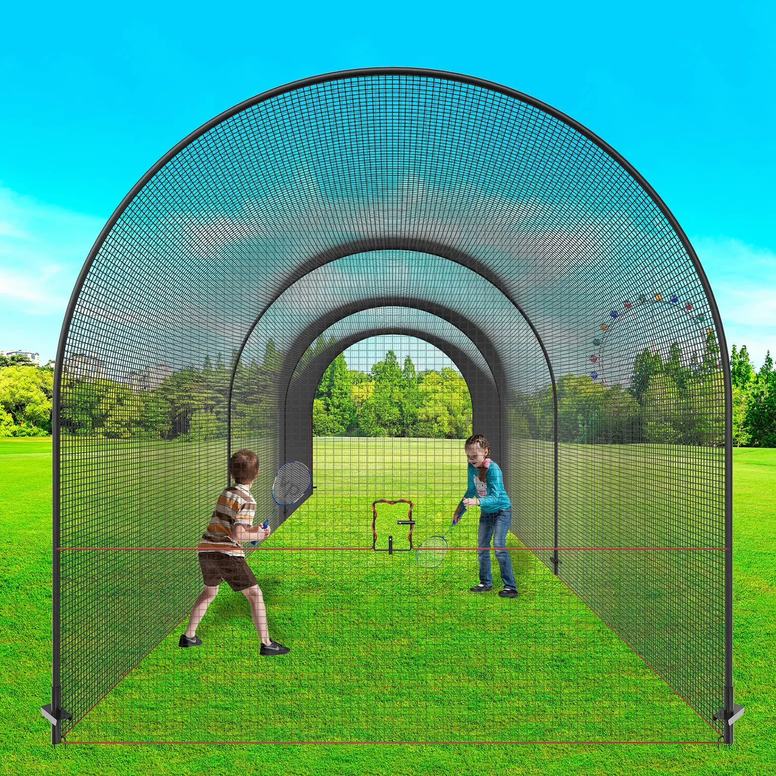 VEVOR Cage de Frappeur 12x3,6x3,6 m Filet d'Entraînement Baseball Softball Poteaux Fibre de Verre Portable
