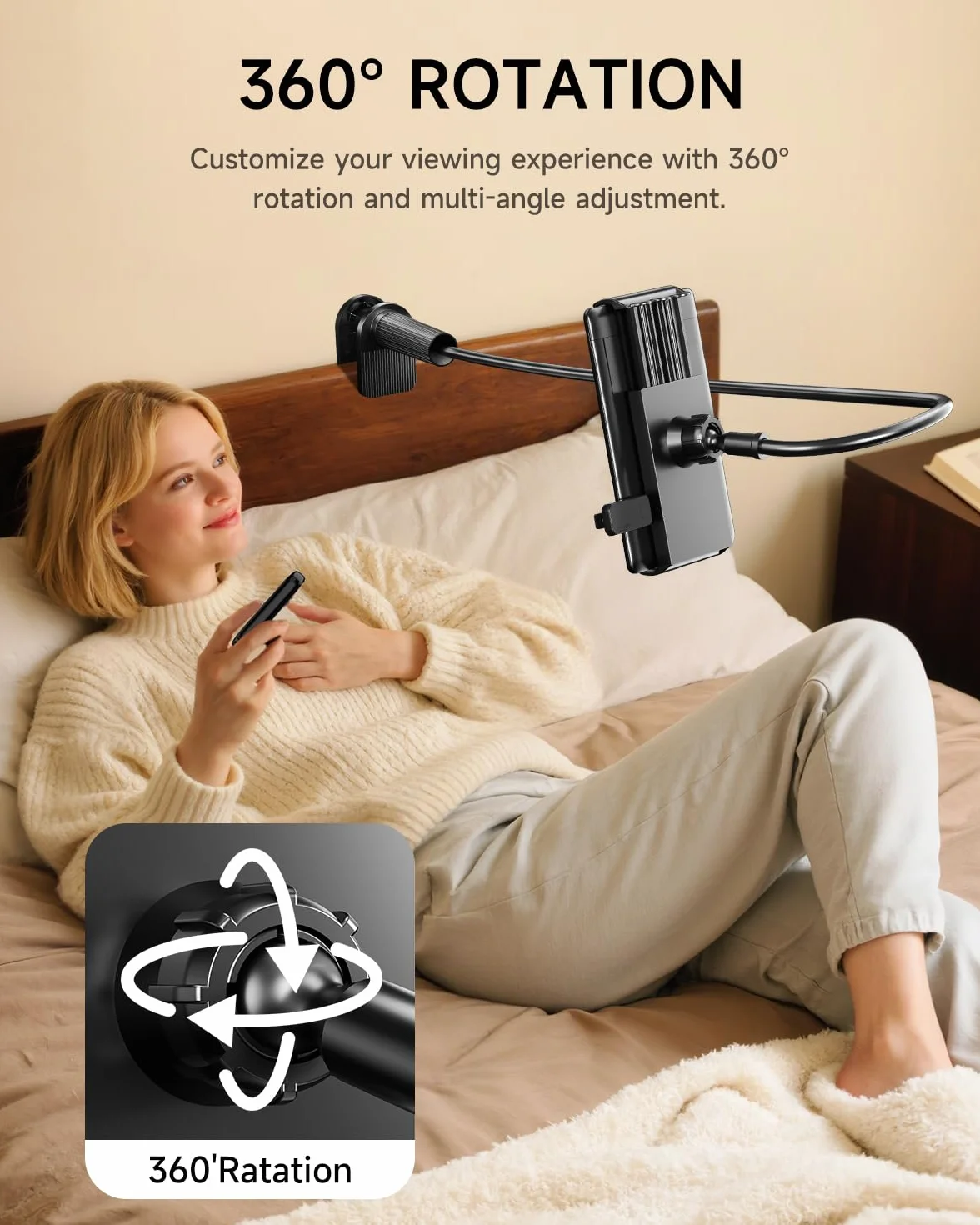 Support Kindle avec tourne-page à distance, support de lecture pour lit, bureau avec clic, pour Kindle Paperwhite, Oasis, iPad, iPhone et plus encore, tourne-page noir