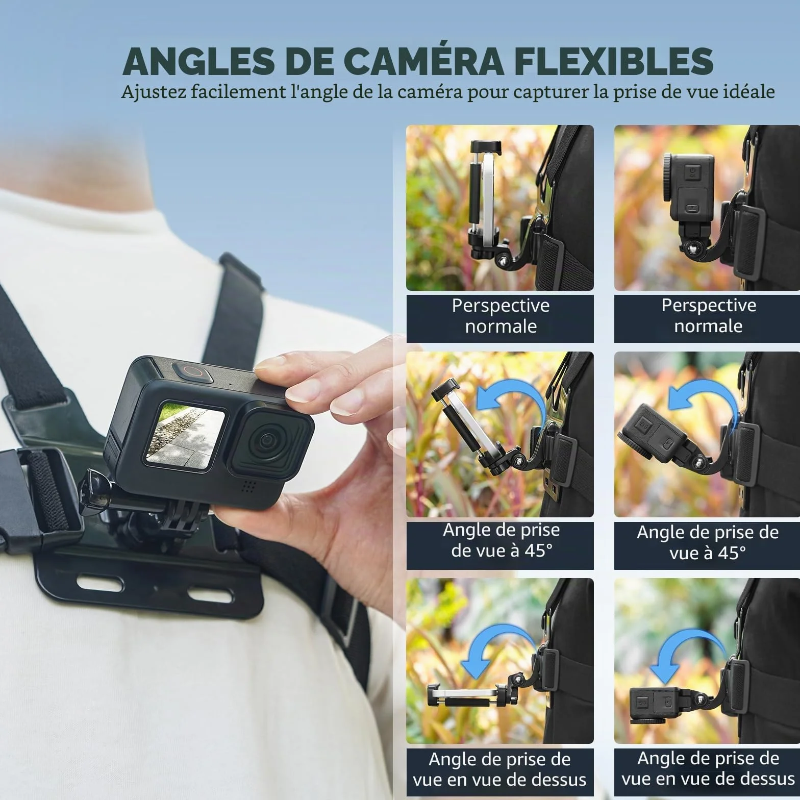 BRDRC POV Support de poitrine et tête pour iPhone, GoPro, DJI Osmo Pocket 3, Insta360 X5/4/3, Samsung Vlog Body Harness Strap Holder Kit