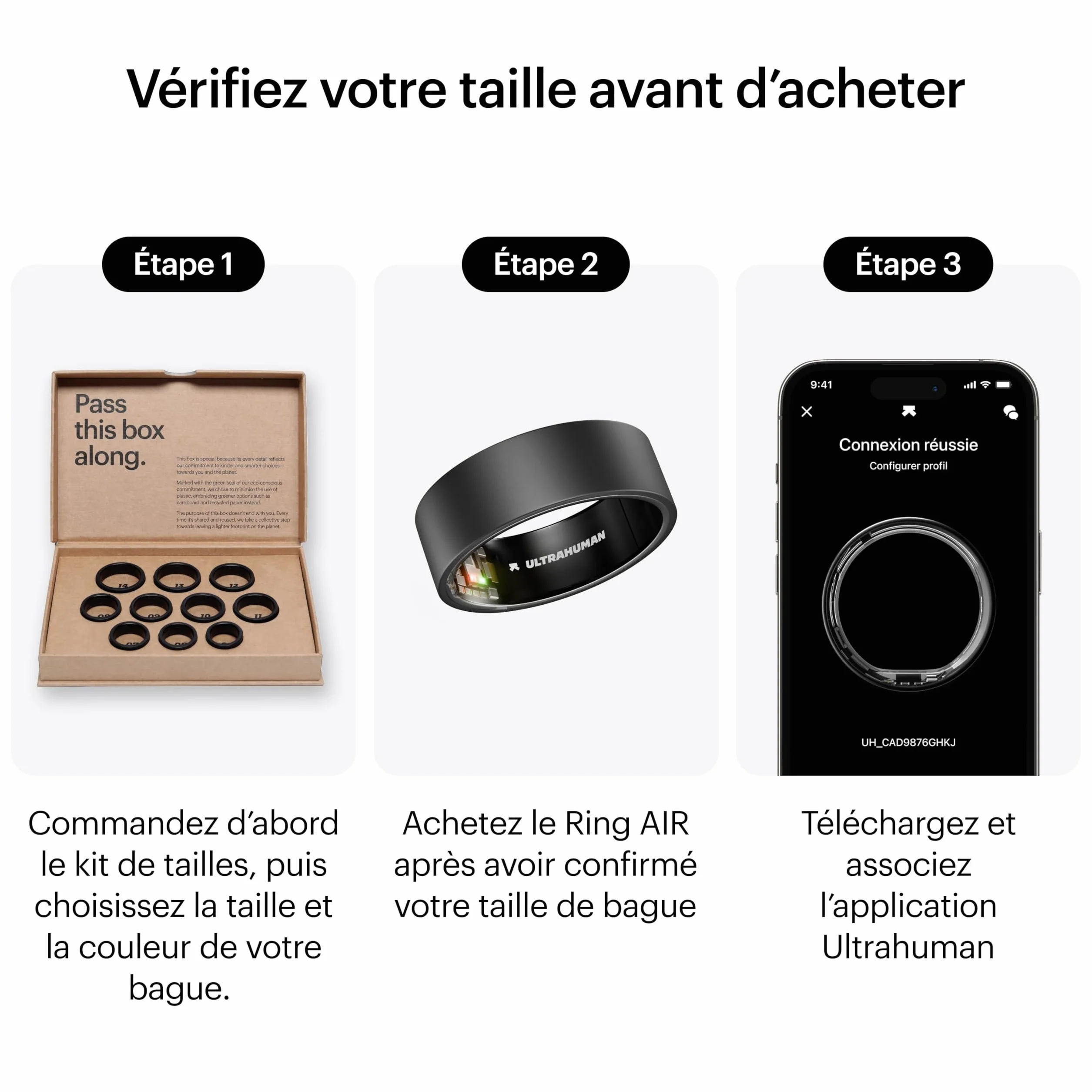 ULTRAHUMAN Ring AIR – Bague connectée suivi santé, kit mesure taille, suivi sommeil, bague intelligente