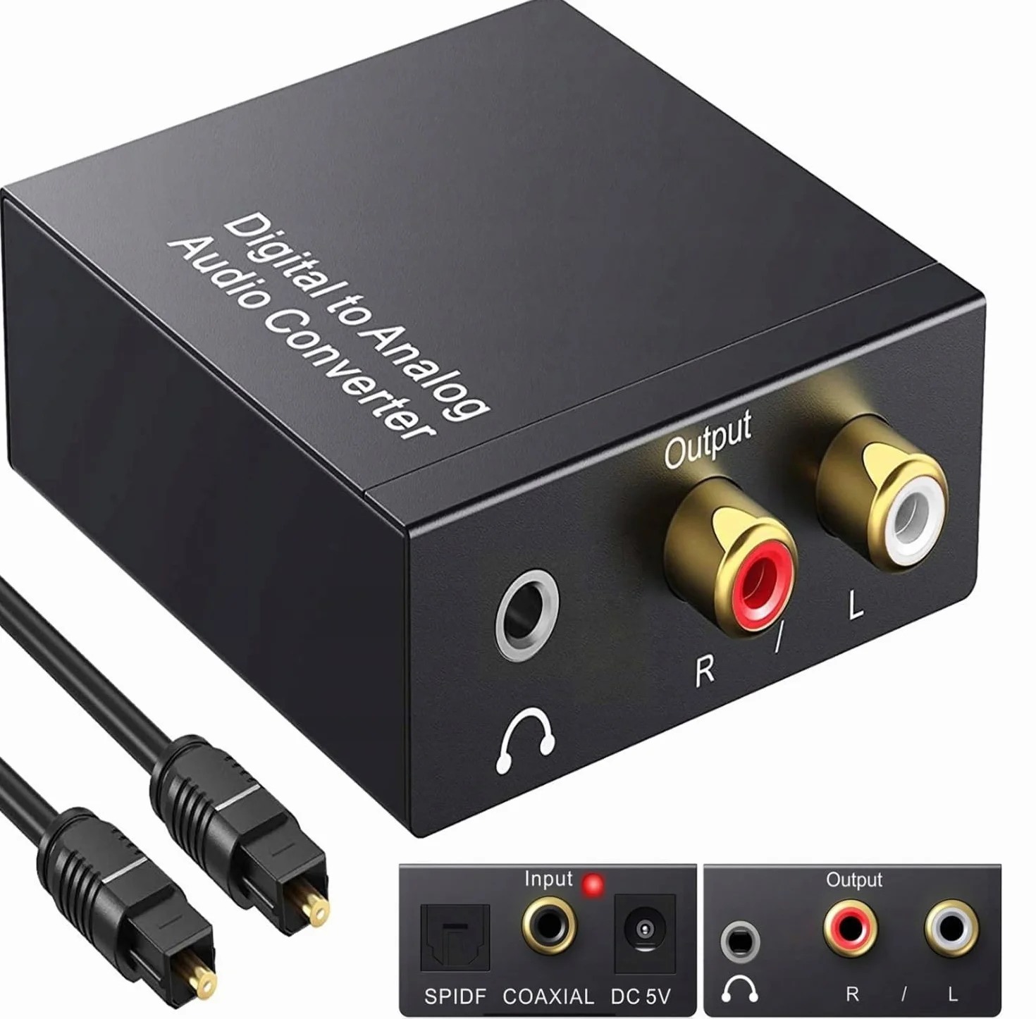 Convertisseur DAC Audio 192kHz Numérique vers Analogique, Adaptateur Aluminium SPDIF Optique Coaxial Toslink vers Stéréo L/R RCA 3,5mm