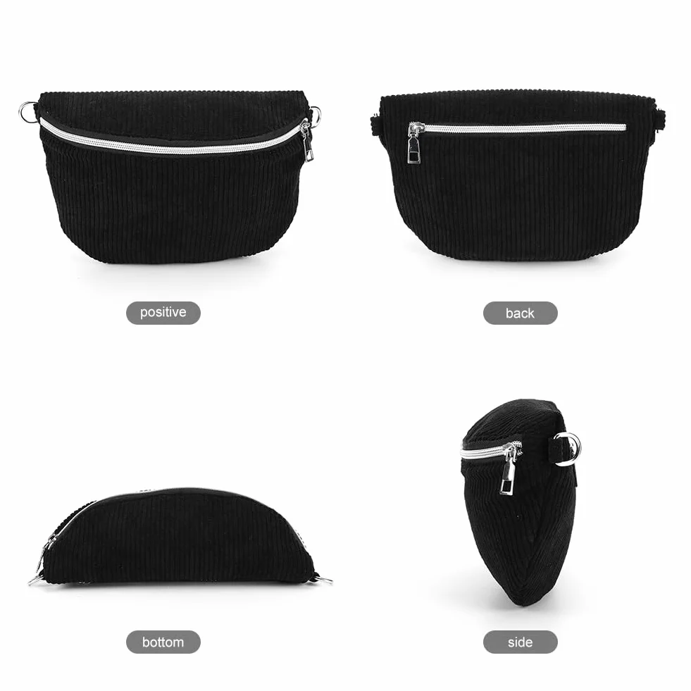 Sac banane en velours côtelé avec sangle réglable, sac de poitrine pour homme et femme