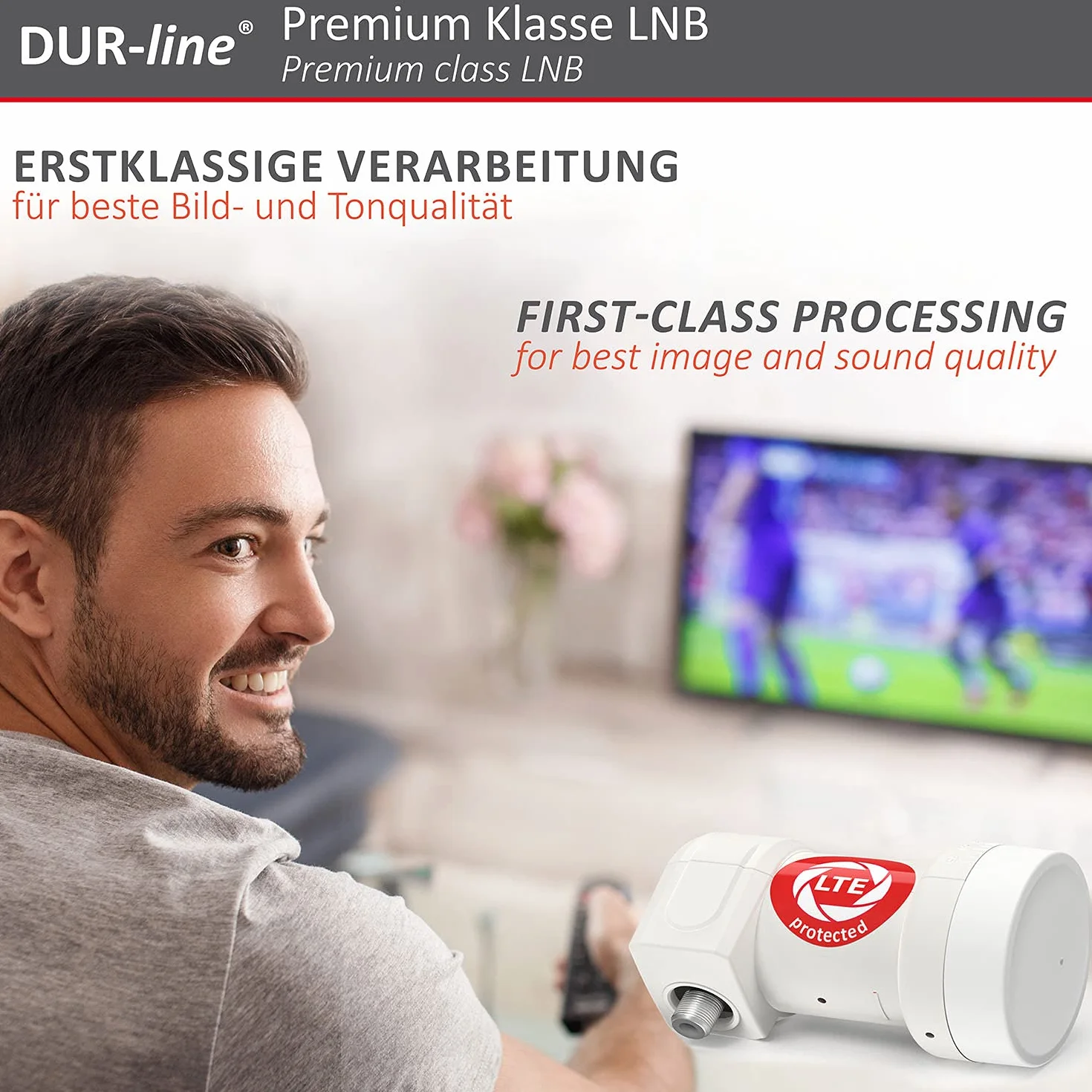 DUR-line +Ultra Single LNB - 1 Participant Blanc - avec Filtre LTE [ Test TRÈS Bien *] 1-Fois, numérique avec Protection Contre Les intempéries, Full HD, 4K,Qualité Premium