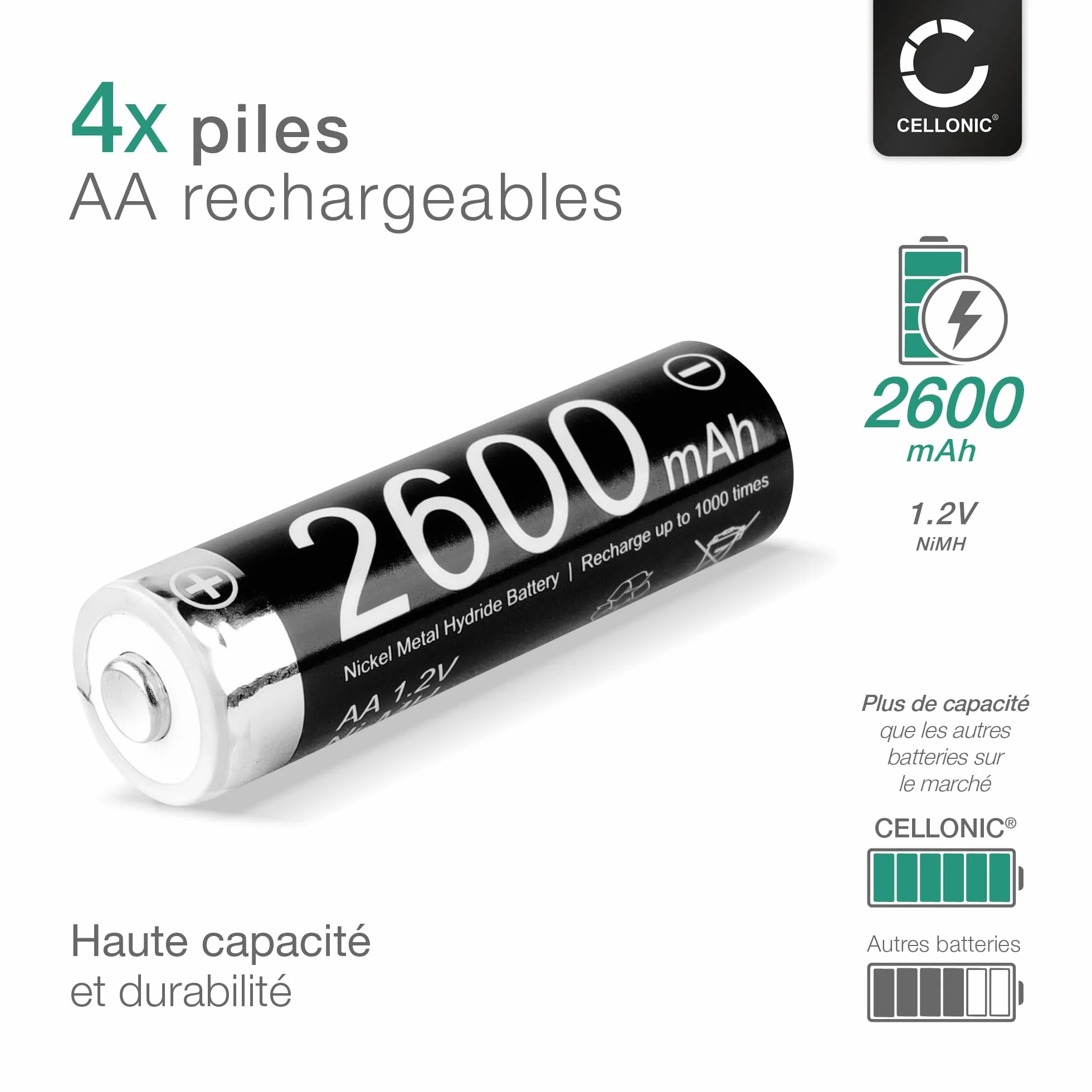 CELLONIC 4X Batterie pour Téléphone sans Fil Compatible avec Siemens Gigaset C620A,C620,C620H - (2600mAh, 1.2V)