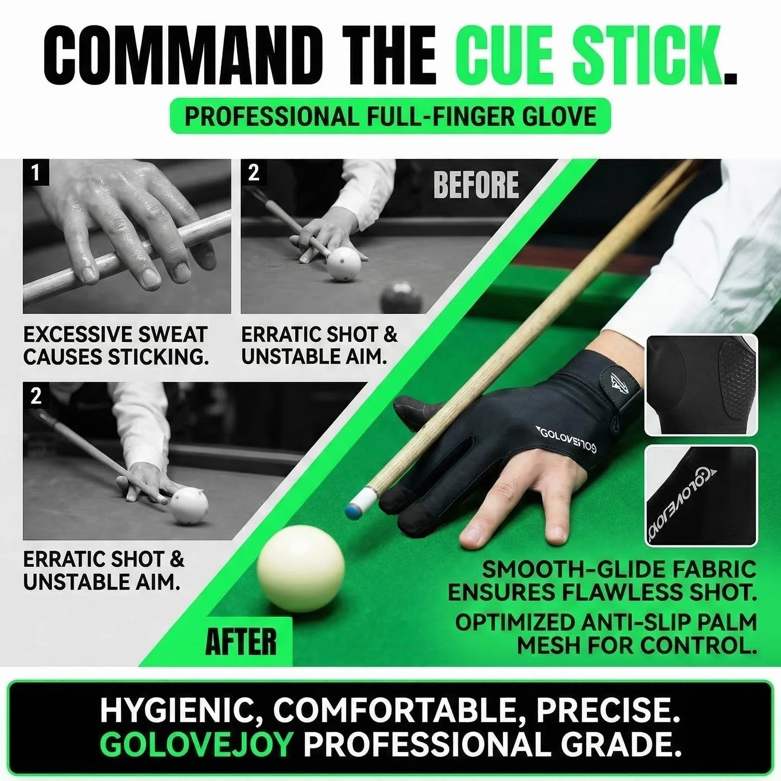 Gants de Billard Respirants à Séchage Rapide Antidérapant pour Tir Précision Queue de Billard Noir