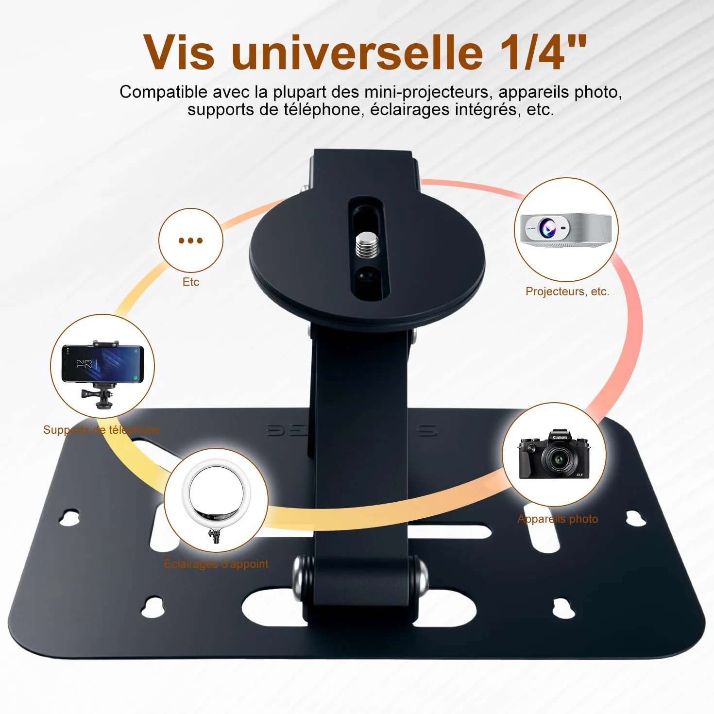 Salange Support de Videoprojecteur sur Pied Table, Rotation 360°, Compatible Projecteurs Filetage 1/4", Noir