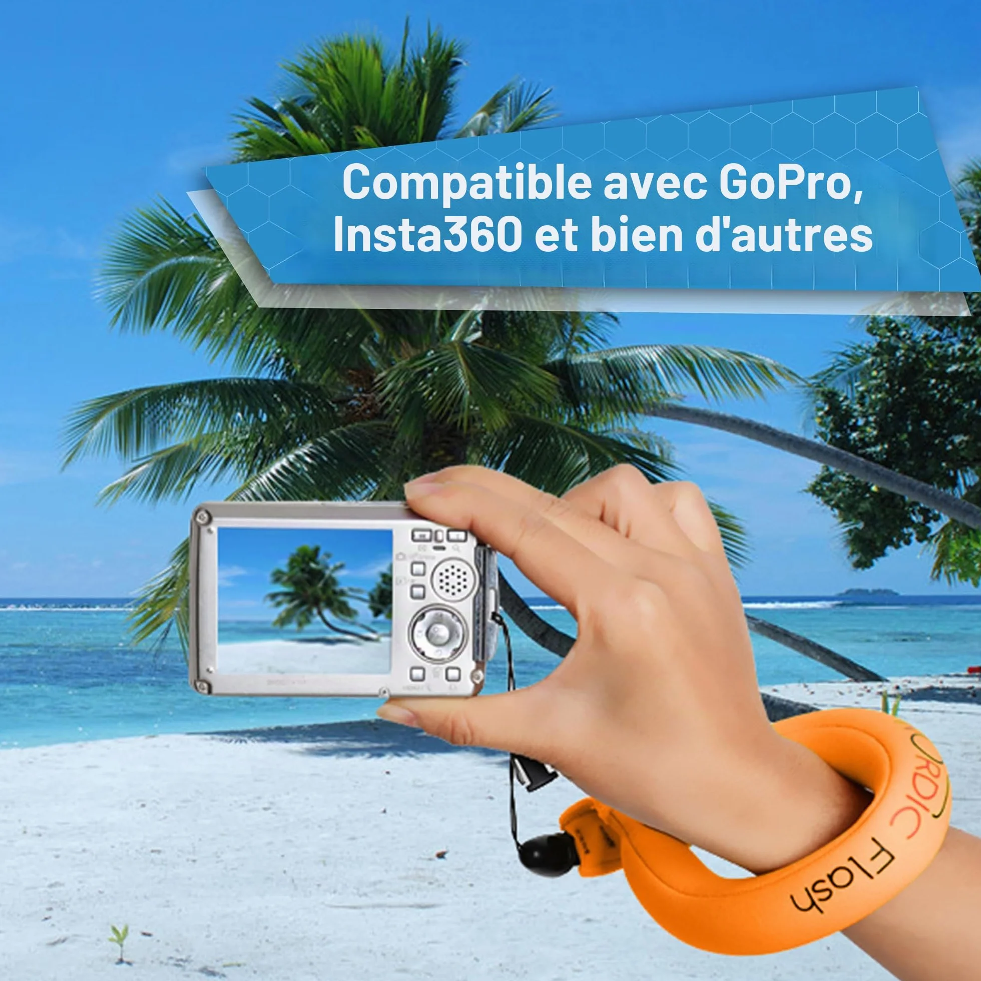 Lot de 2 flotteurs étanches pour appareil photo - Dragonne pour appareils sous-marins – GoPro/Panasonic Lumix et plus – Flotte téléphone, étui, maintient clés, évite couler – (rouge et orange)