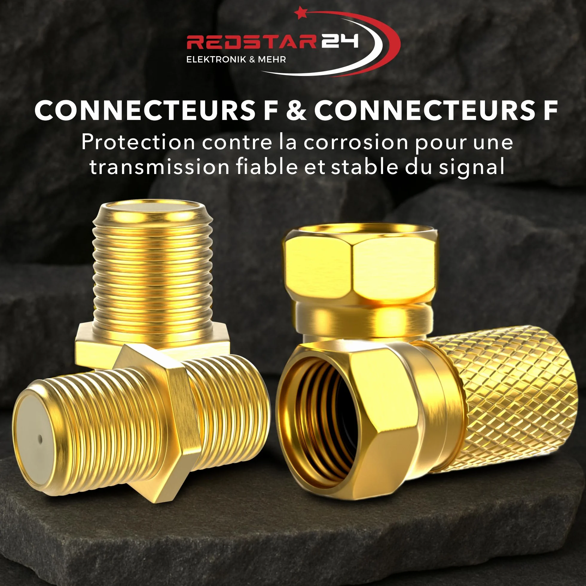 Connecteur F Fiche 7mm 10x + F Coupleur 5X | Joint en caoutchouc | Ecrou large à visser | Rallonge pour câble d'antenne coaxial Câble coaxial SAT | Satellite LNB F mâle + Connecteur Set