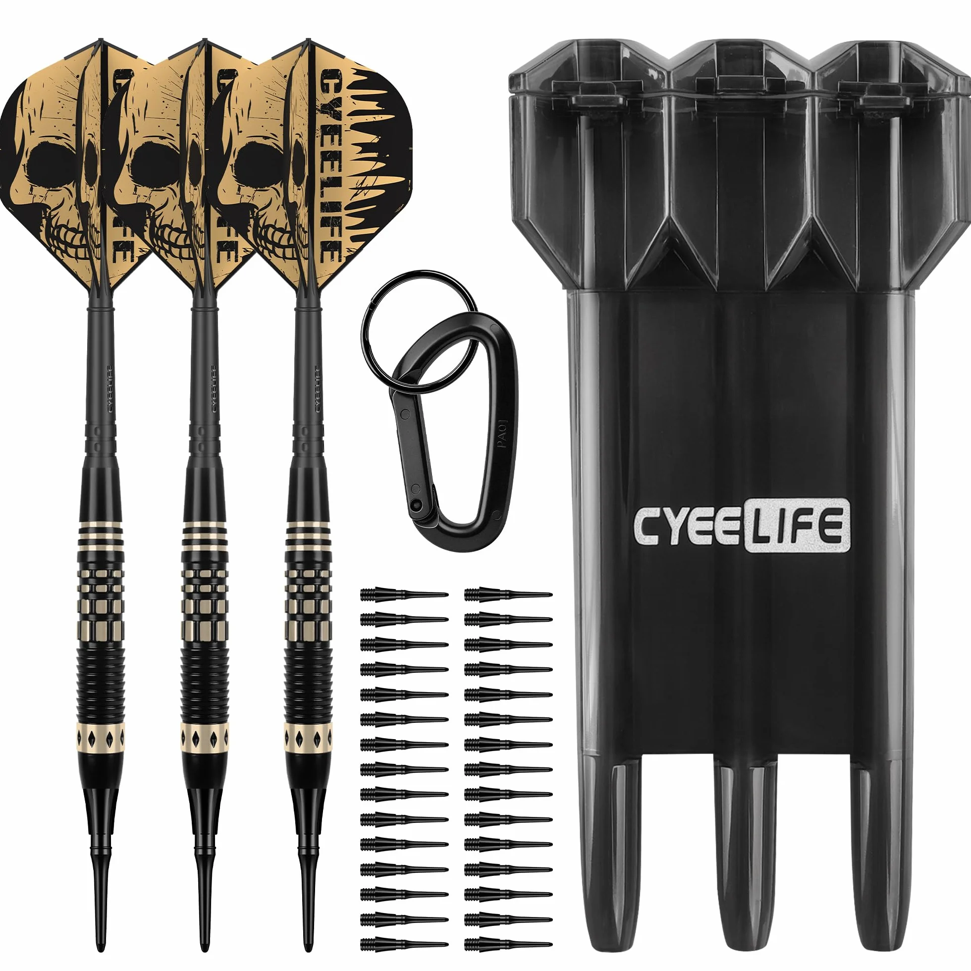 CyeeLife Fléchettes Soft-Darts 16g 3 pièces avec Pointe Plastique, Flights et Tiges, Sac de Transport