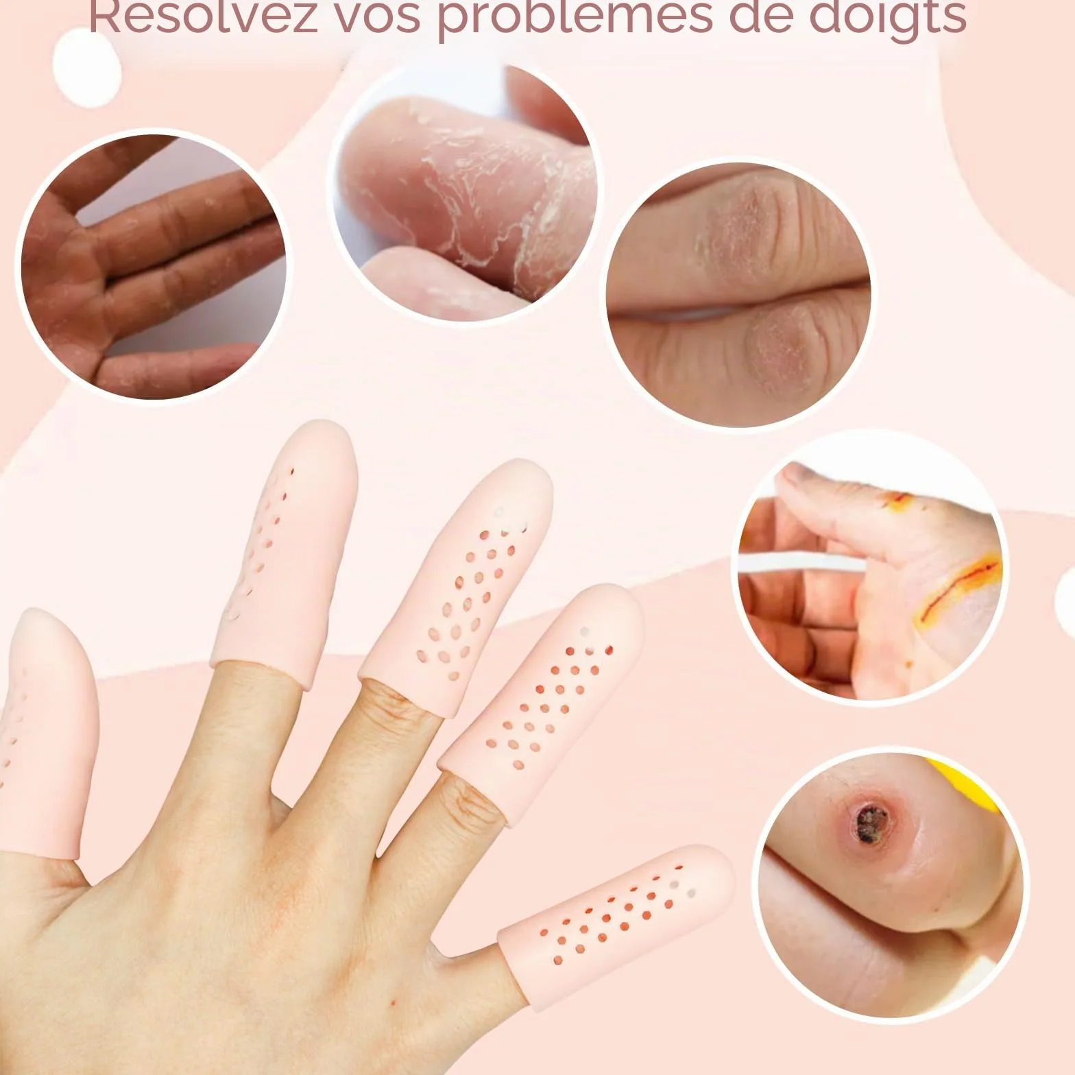 Lot de 16 protège doigts en gel avec trous d'aération, respirants pour plaies, fissures et ampoules