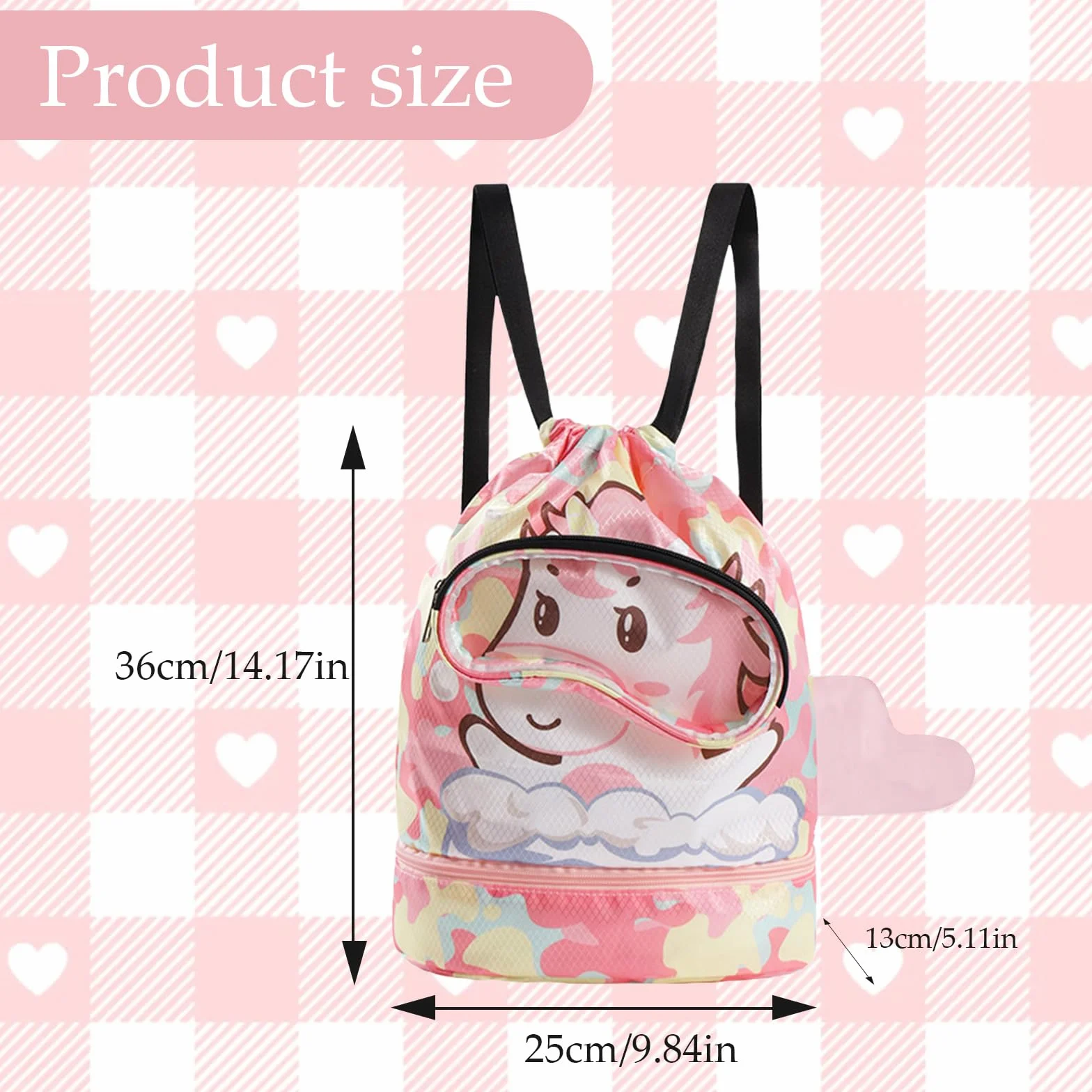 Sac Piscine Enfant avec Cordon, Séparation Sèche et Humide, Sac de Sport Réglable Rose