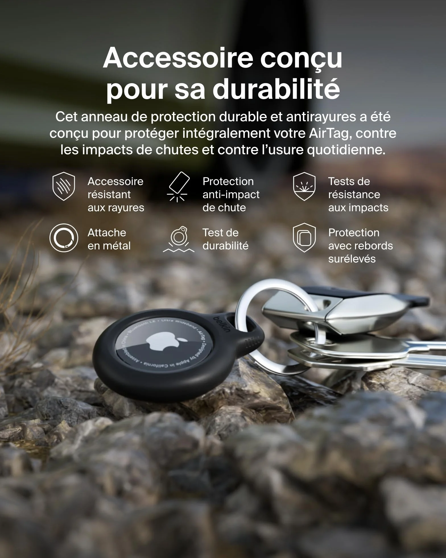 Belkin Anneau de protection avec attache en métal (protection pour AirTag, accessoire résistant aux rayures, Noir)