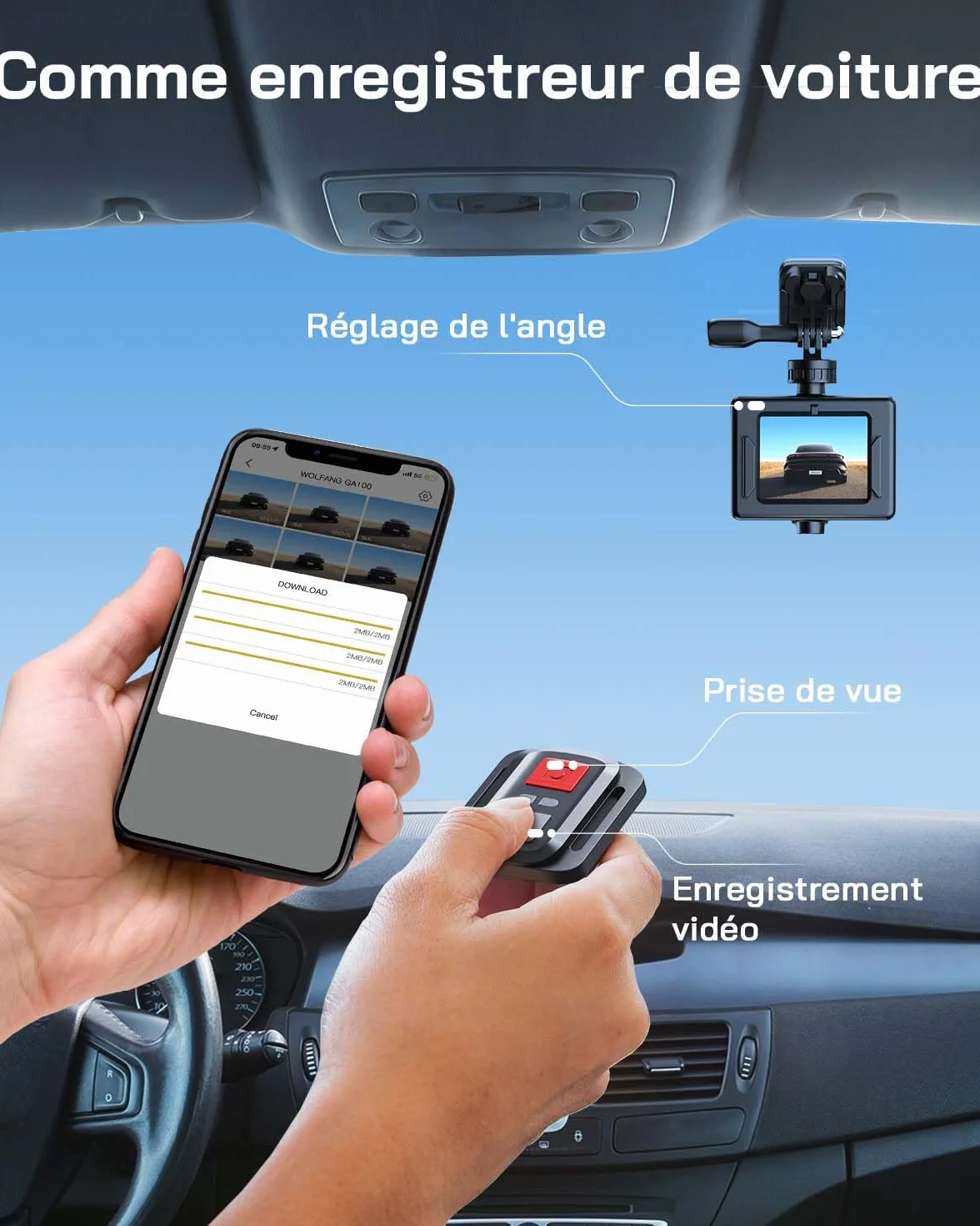 WOLFANG GA100 4K 30FPS Caméra Sport WiFi 20MP Étanche 40m avec Double Microphone Télécommande