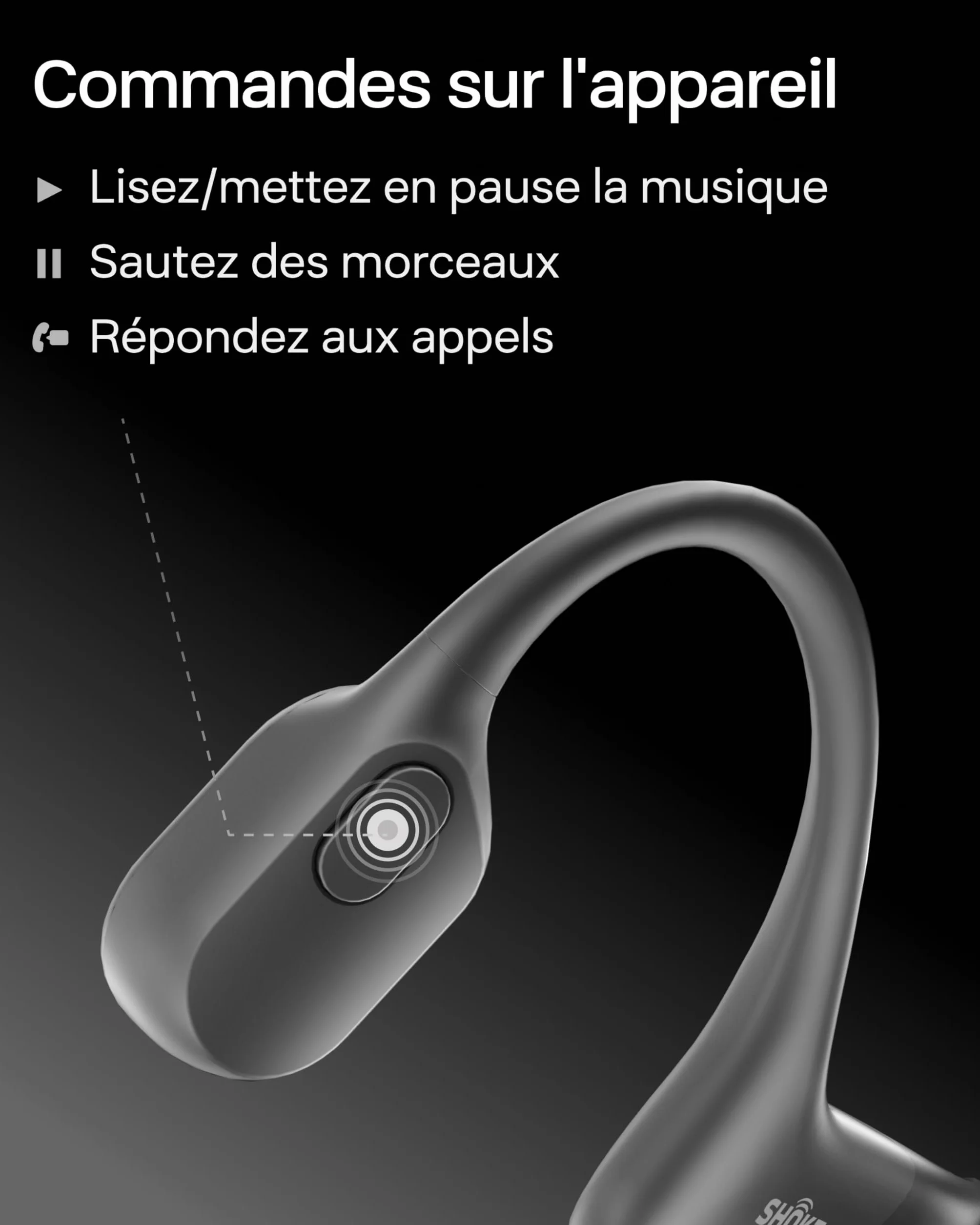 SHOKZ OpenRun Casque à Conduction osseuse, écouteurs Bluetooth Oreilles Libres pour Le Sport avec Micro, Casque sans Fil étanche IP67, 8 Heures d'autonomie, USB-C, Bandeau de Sport, Noir
